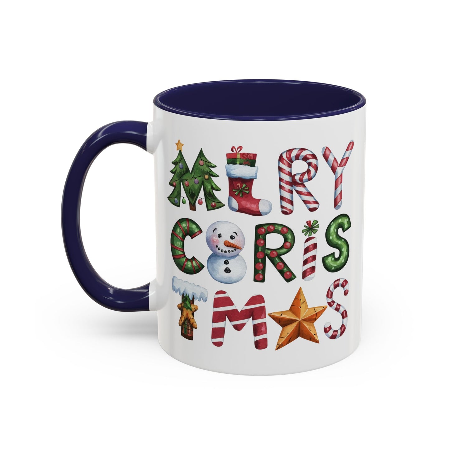 Christmas Mug - Merry Christmas Green Red & Gold Patterned Text