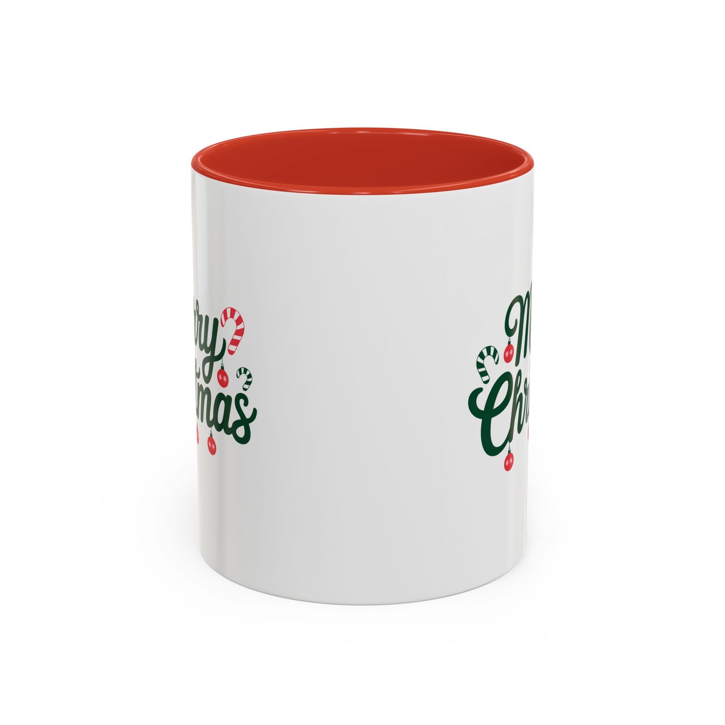 Christmas Mug - Merry Christmas Green Text Ornaments Candy Canes
