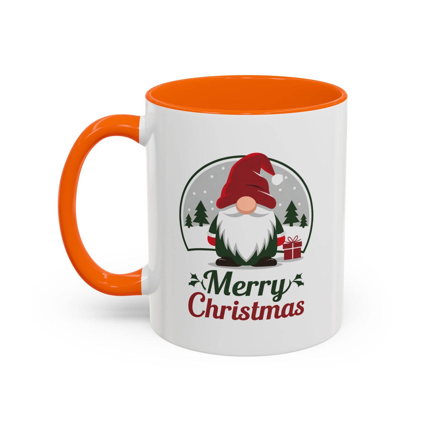 Christmas Mug - Merry Christmas Green & Red Text Gnome Present Trees