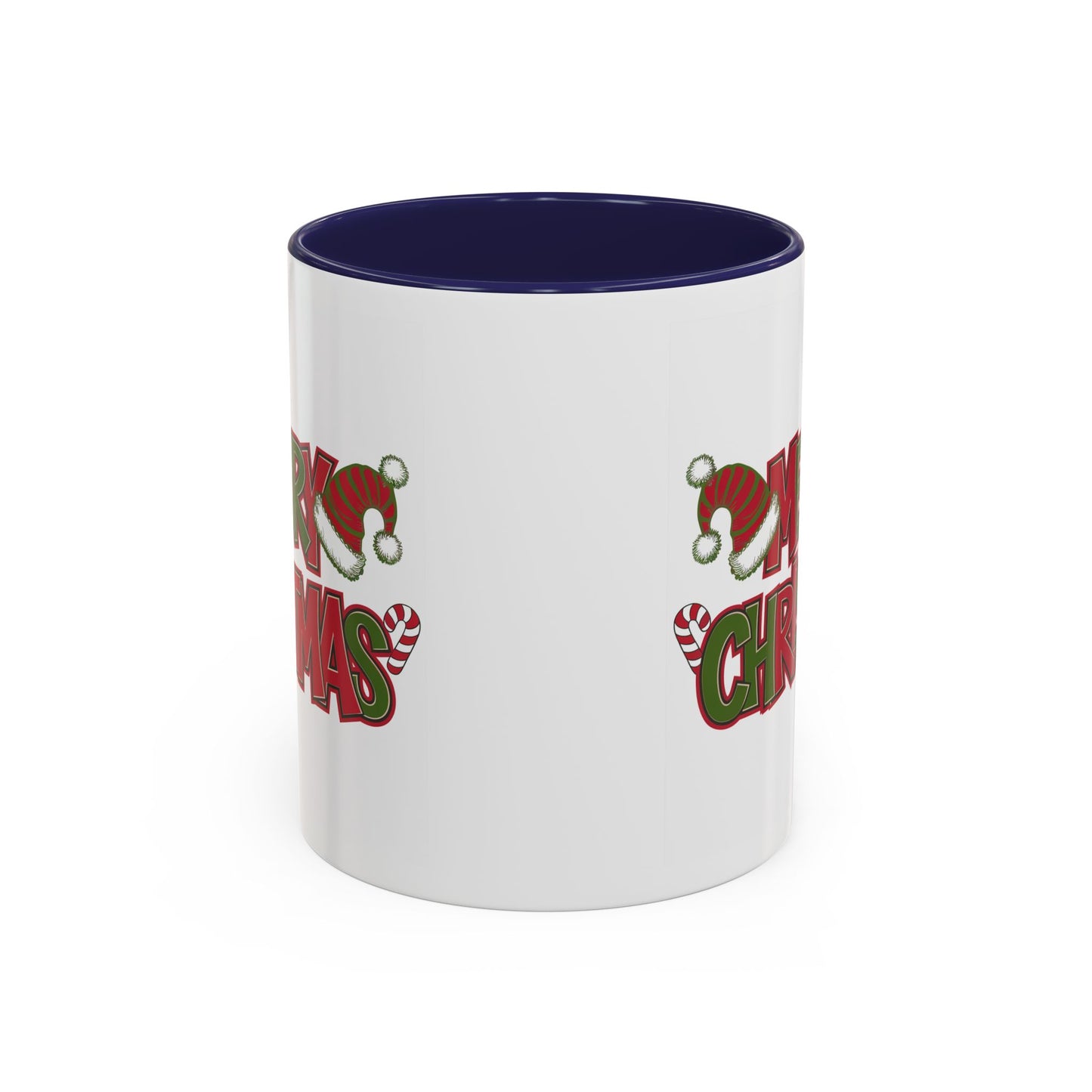 Christmas Mug - Merry Christmas Red & Green Text Hats Candy Canes
