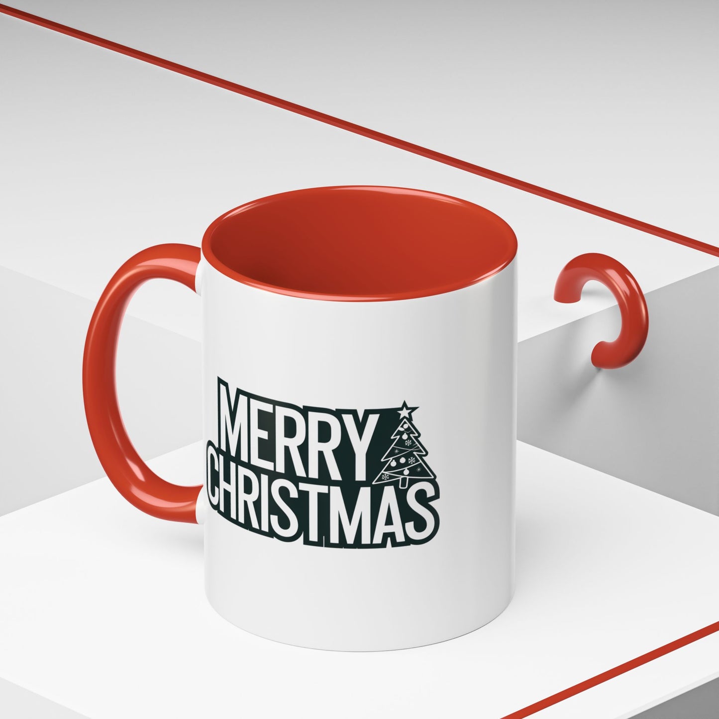 Christmas Mug - Merry Christmas White & Black Text Tree