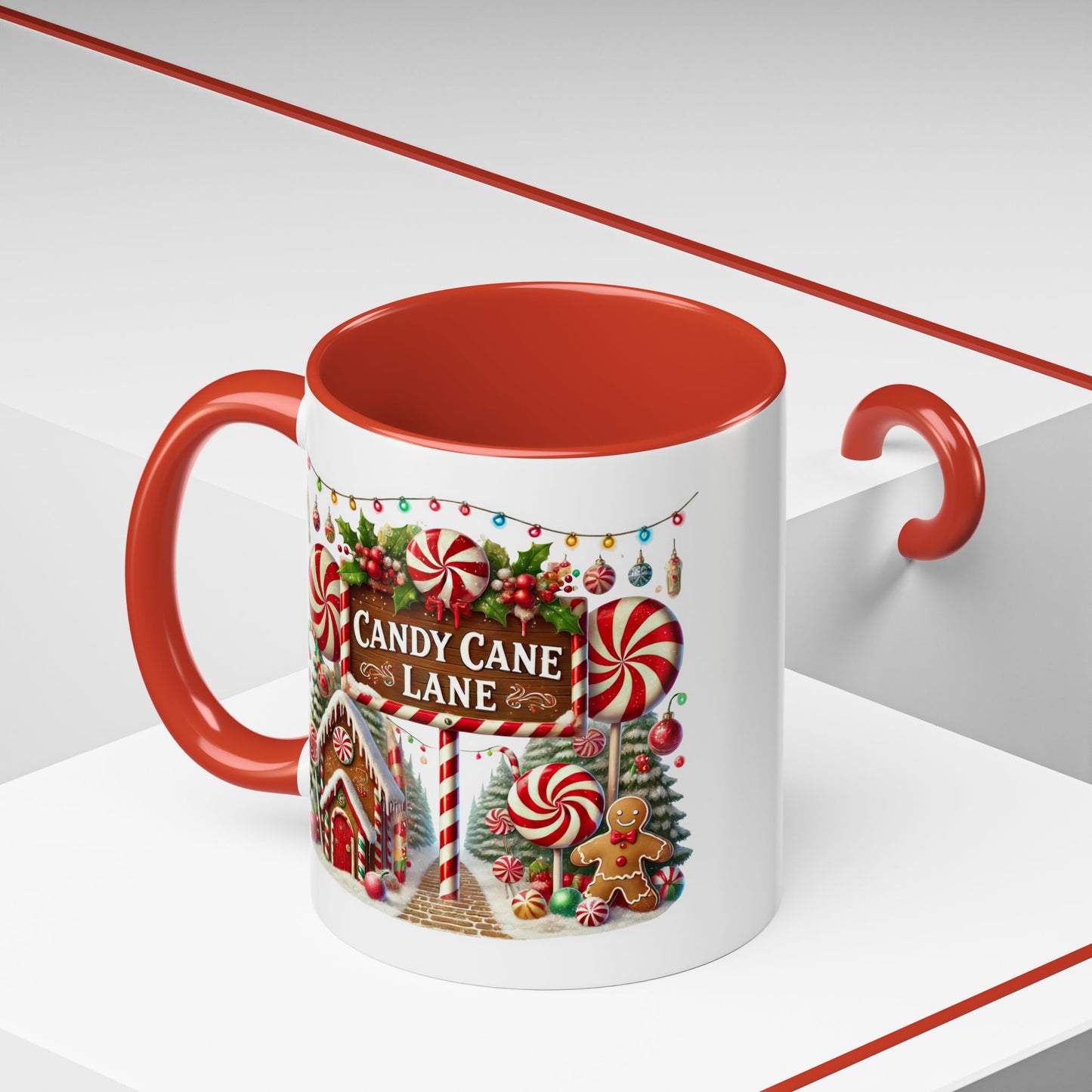 Christmas Mug - Candy Cane Lane White Text Ornaments Candy