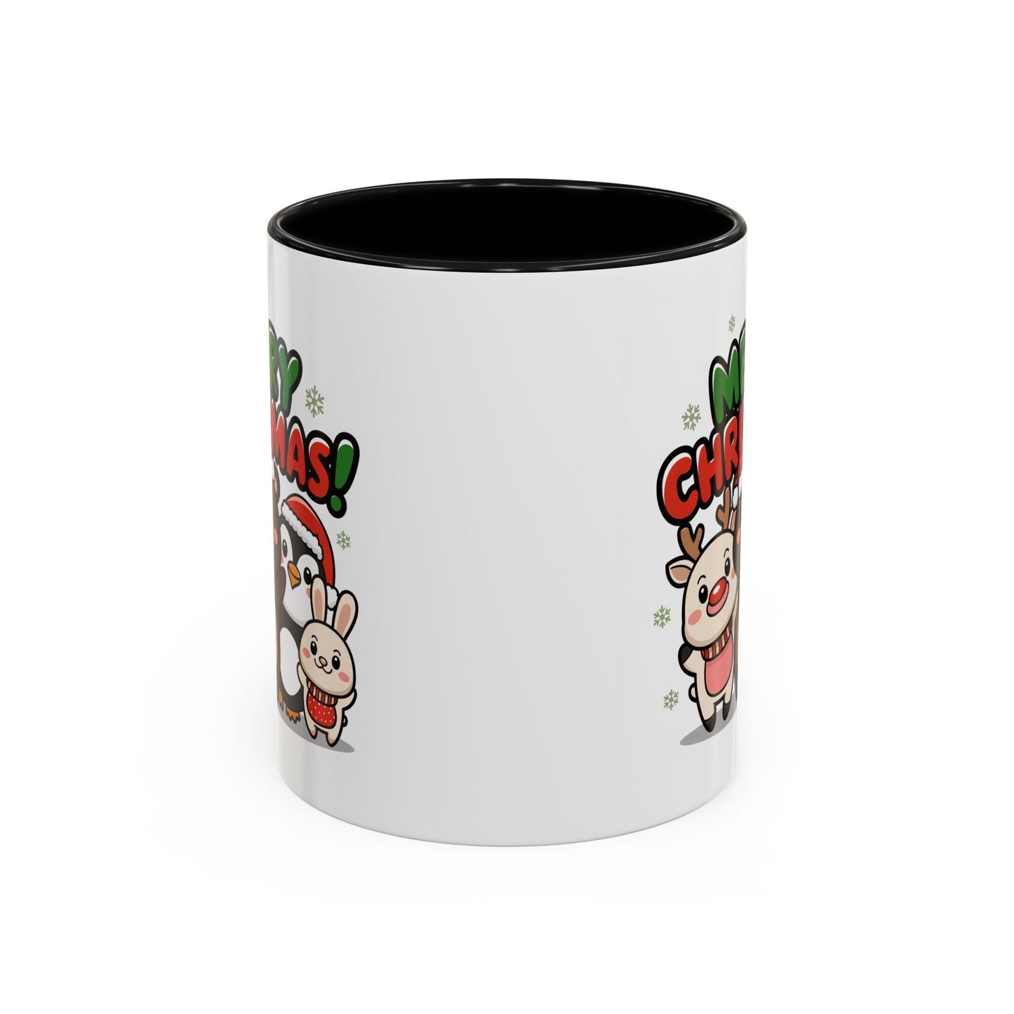Christmas Mug - Merry Christmas Green & Red Text Cute Animals