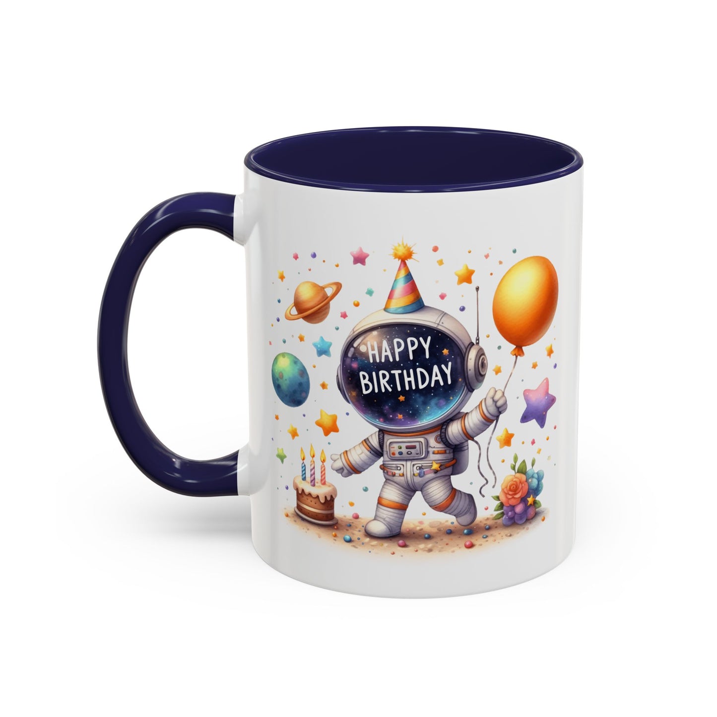 Birthday Mug - Happy Birthday Astronaut, Cake & Balloon