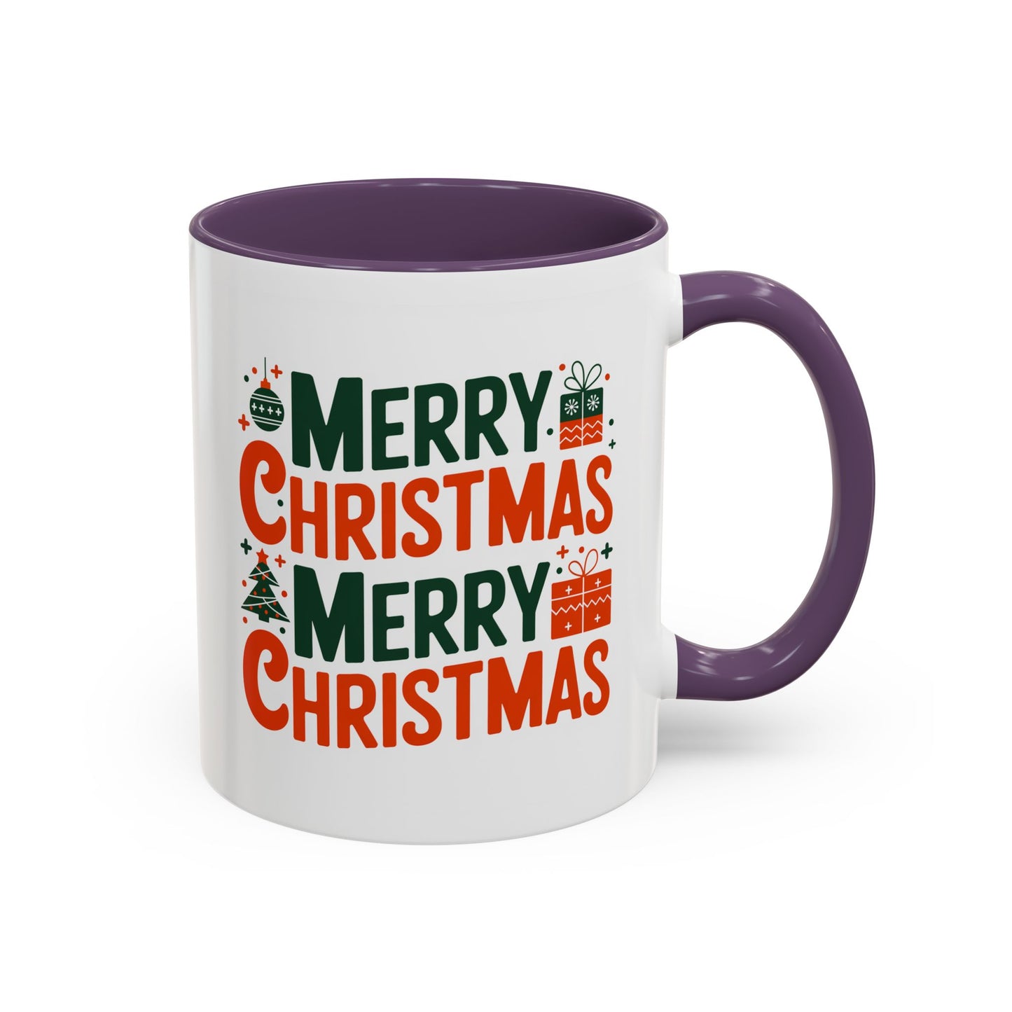 Christmas Mug - Green & Red Text Tree Presents