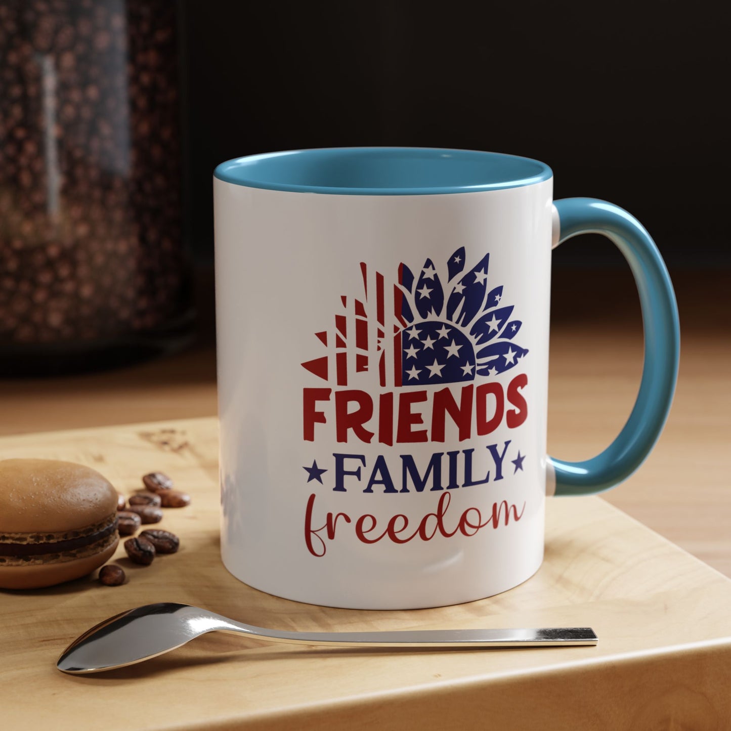 4th of July Mug - Friends Family Freedom Sunflower