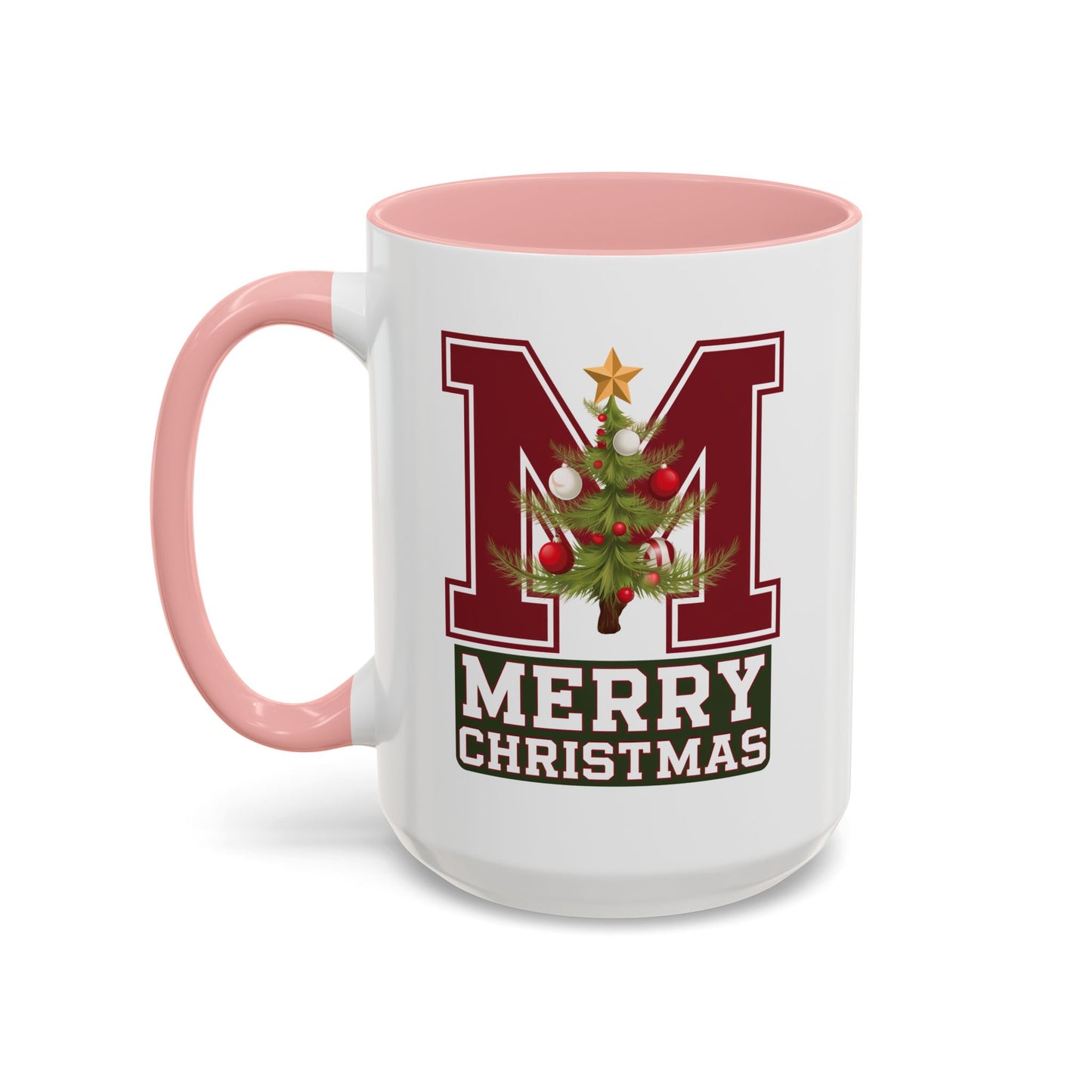 Christmas Mug - Merry Christmas White Green & Red College Text