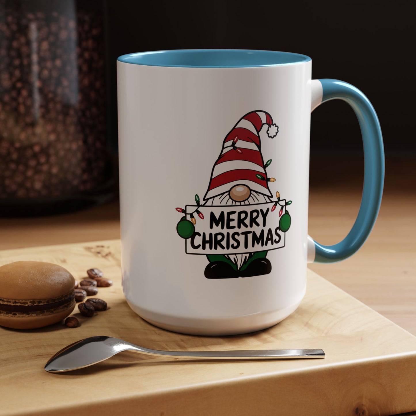 Christmas Mug - Merry Christmas Black Text Gnome Lights