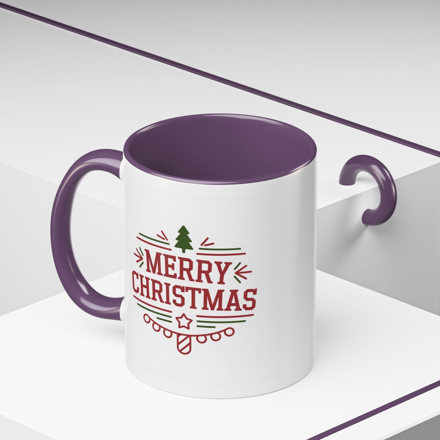 Christmas Mug - Merry Christmas Maroon Text Tree Star
