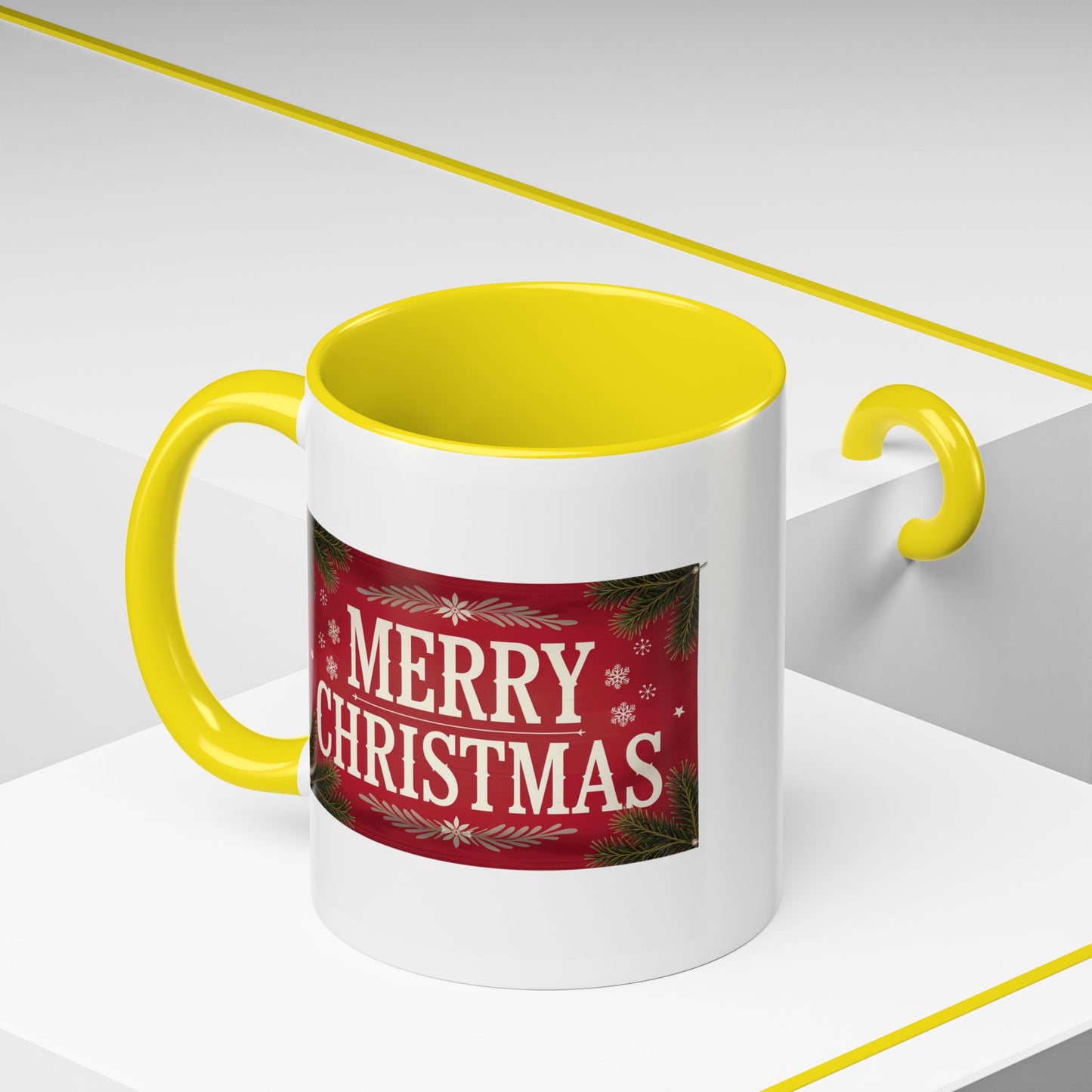 Christmas Mug - Merry Christmas Cream Text Maroon Background