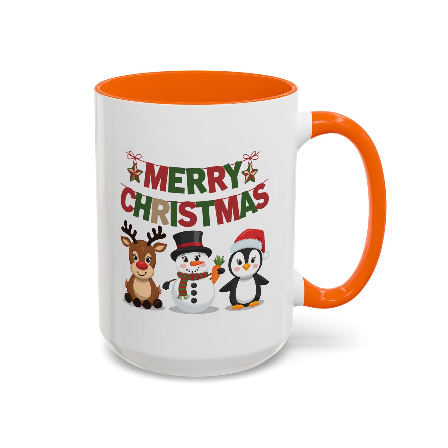 Christmas Mug - Red Green & Gold Text Reindeer Snowman Penguin
