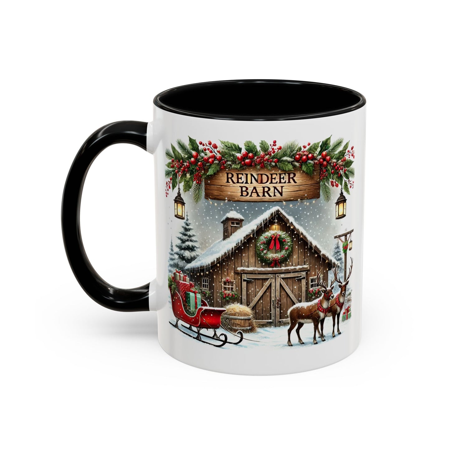 Christmas Mug - Reindeer Barn Sleigh Reindeer