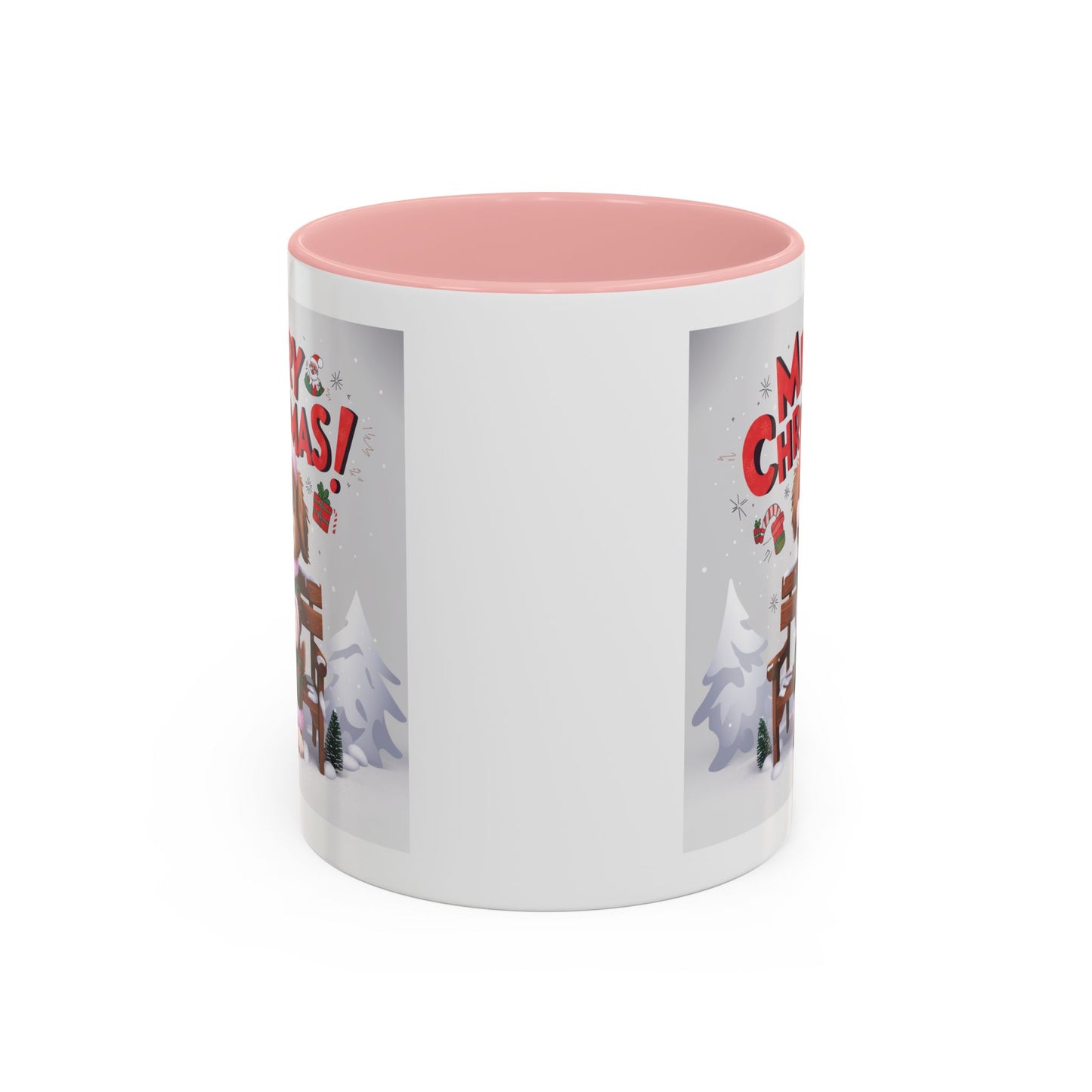 Christmas Mug - Merry Christmas Red Text Puppy Green & Red Top
