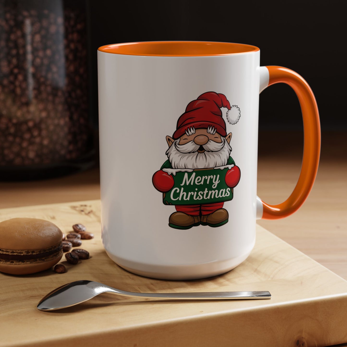 Christmas Mug - Merry Christmas White & Green Text Gnome Snow