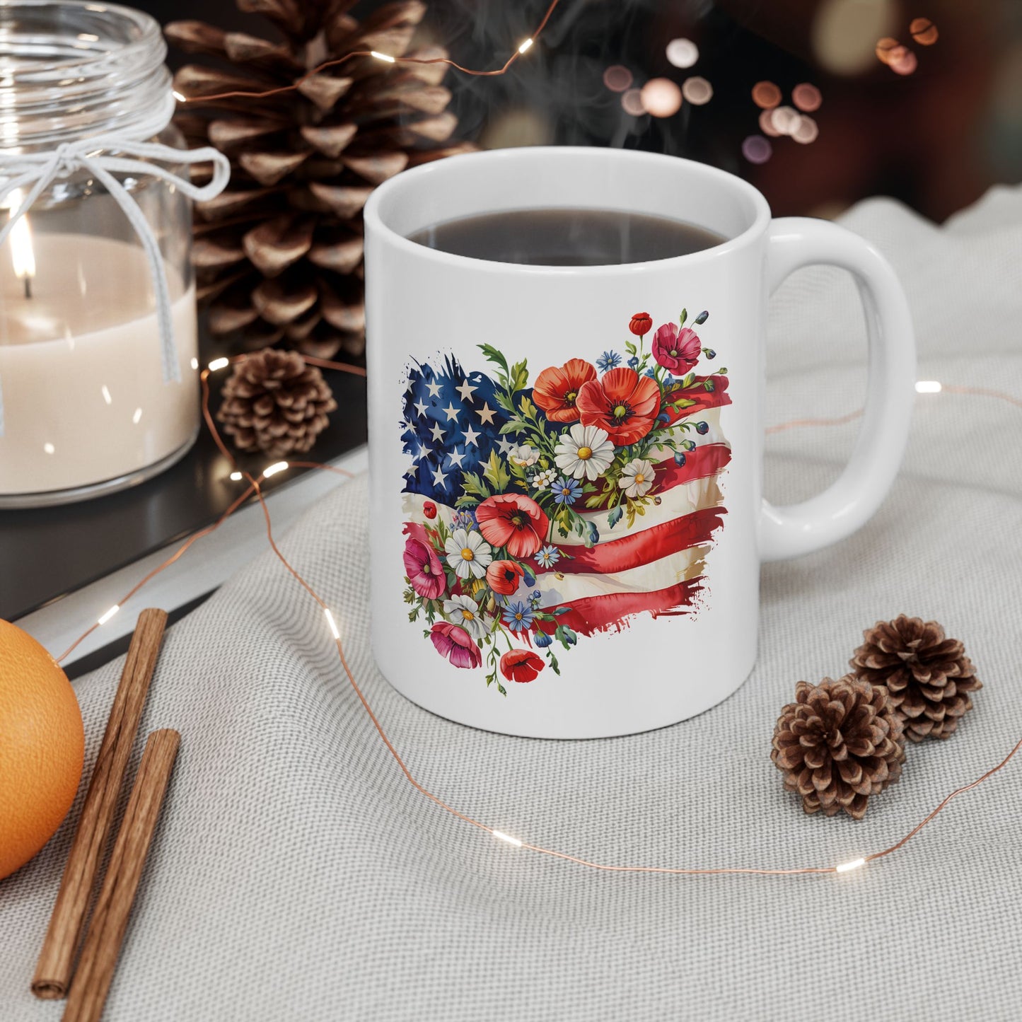 4th of July Mug - Floral American Flag