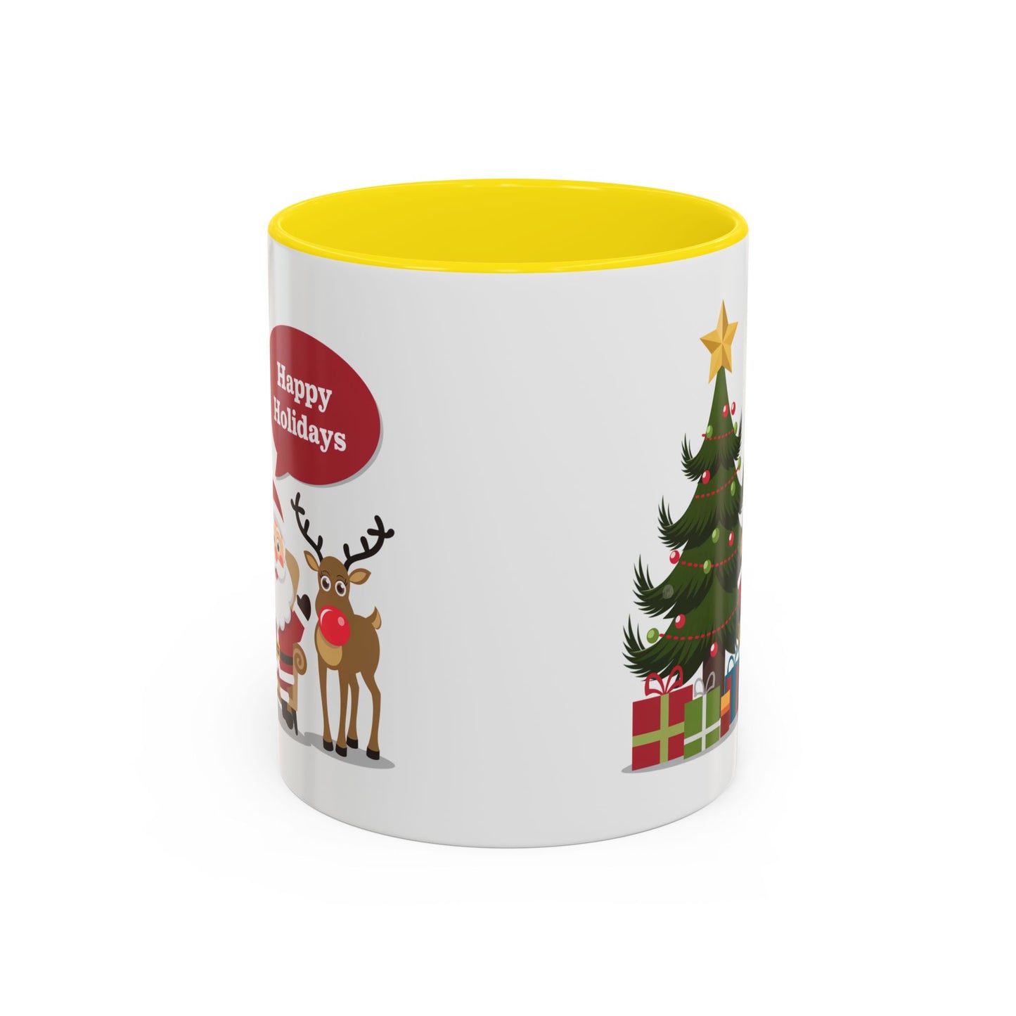 Christmas Mug - Happy Holidays Callout Santa Tree Presents Reindeer