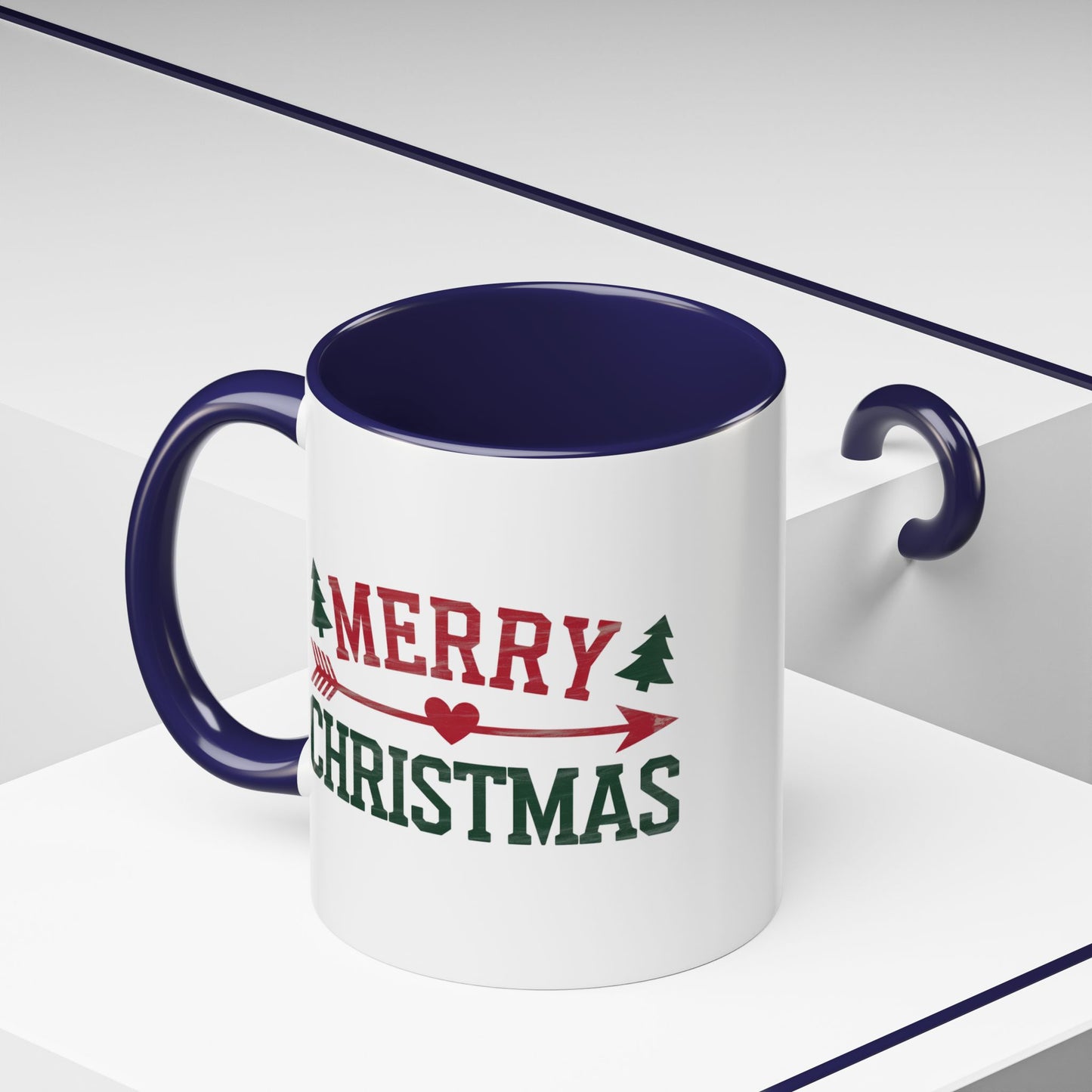 Christmas Mug - Merry Christmas Red & Green Text Heart Arrow Trees