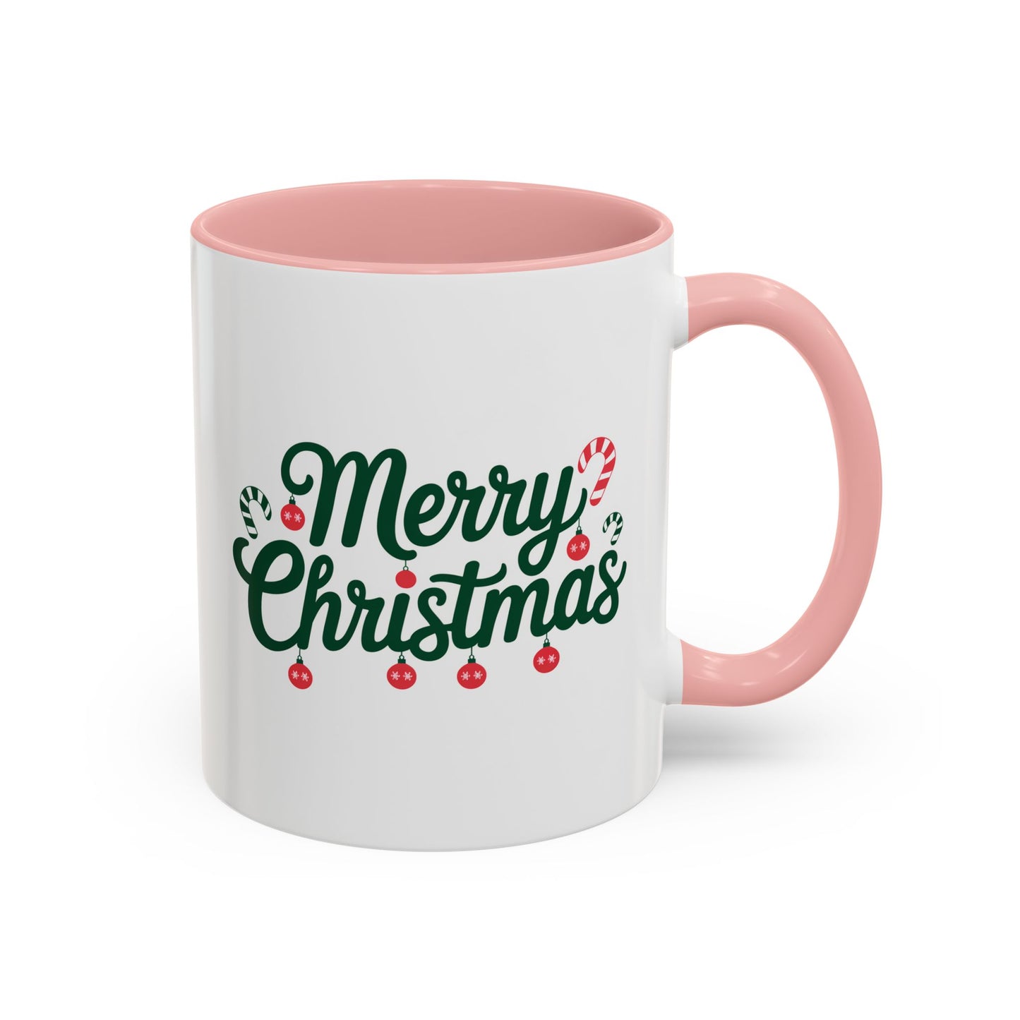 Christmas Mug - Merry Christmas Green Text Ornaments Candy Canes