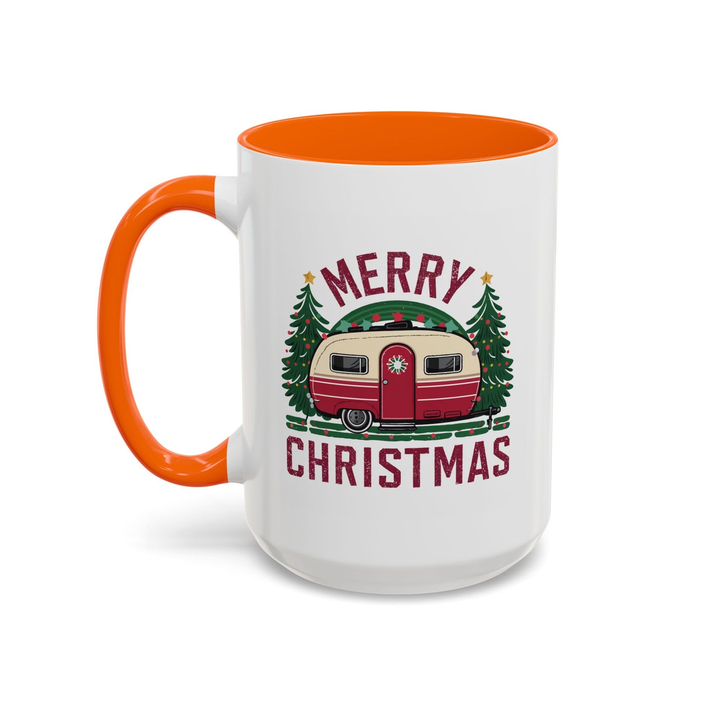 Christmas Mug - Merry Christmas Maroon Text Camper Trees