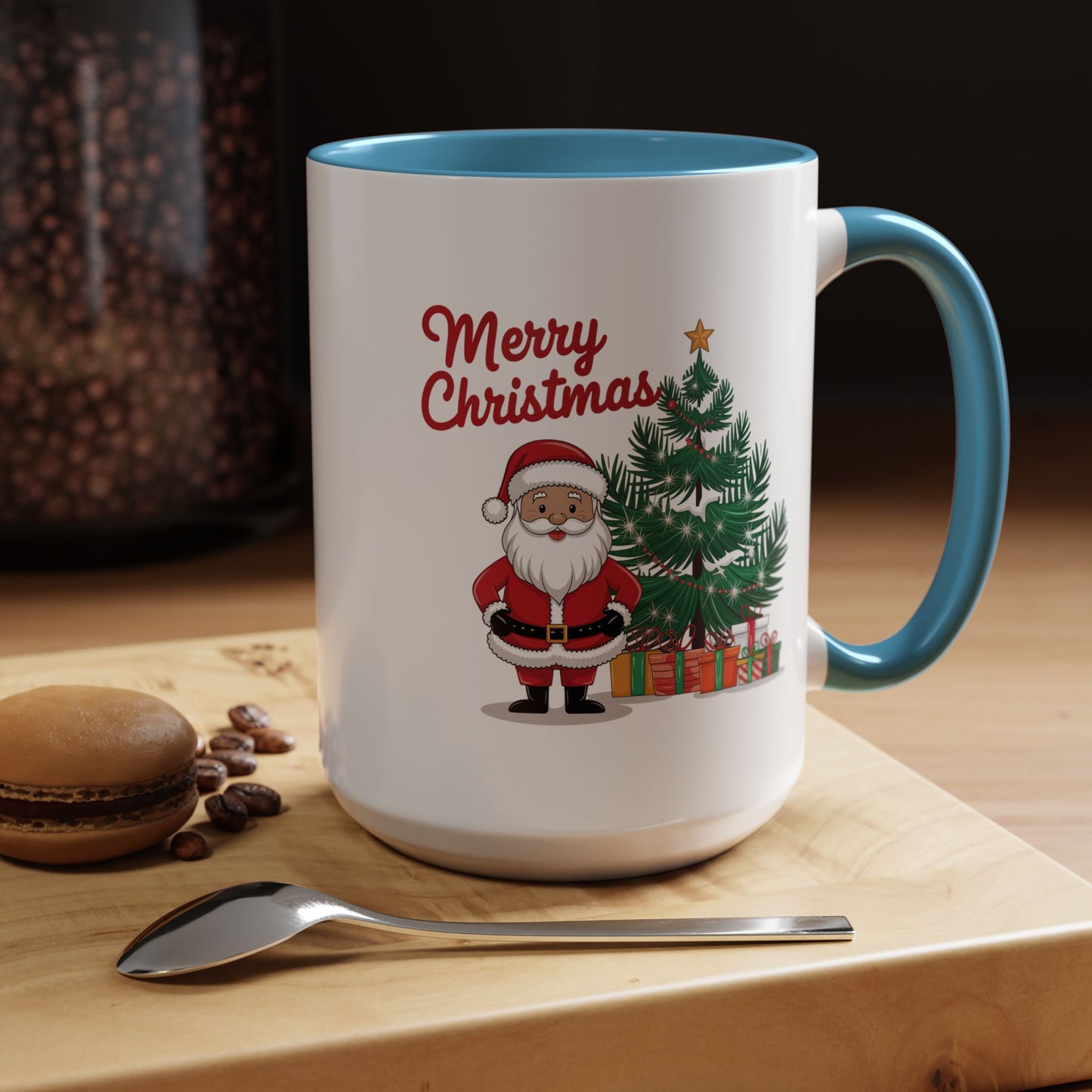 Christmas Mug - Merry Christmas Red Text Santa Tree Presents