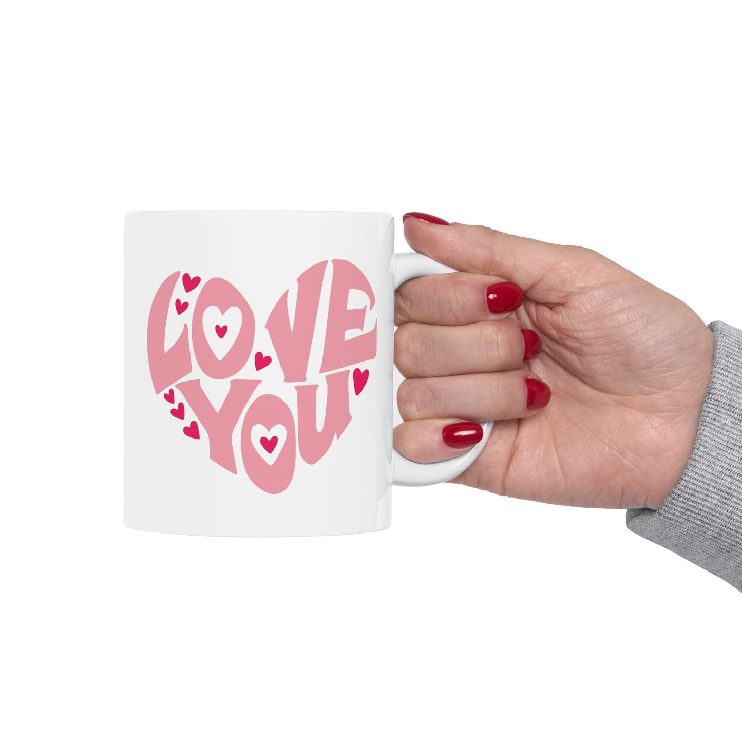 Anniversary Mug - Love You Heart Shaped Lettering
