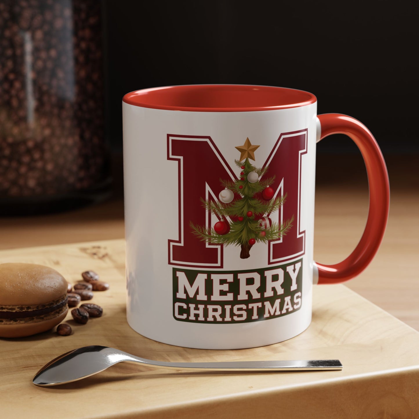 Christmas Mug - Merry Christmas White Green & Red College Text
