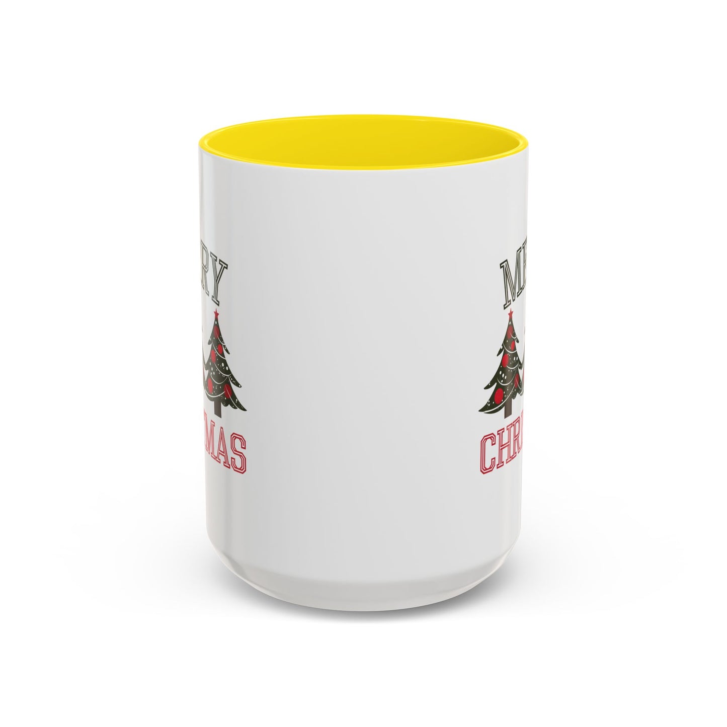 Christmas Mug - Merry Christmas Green & Red Text Decorative Trees