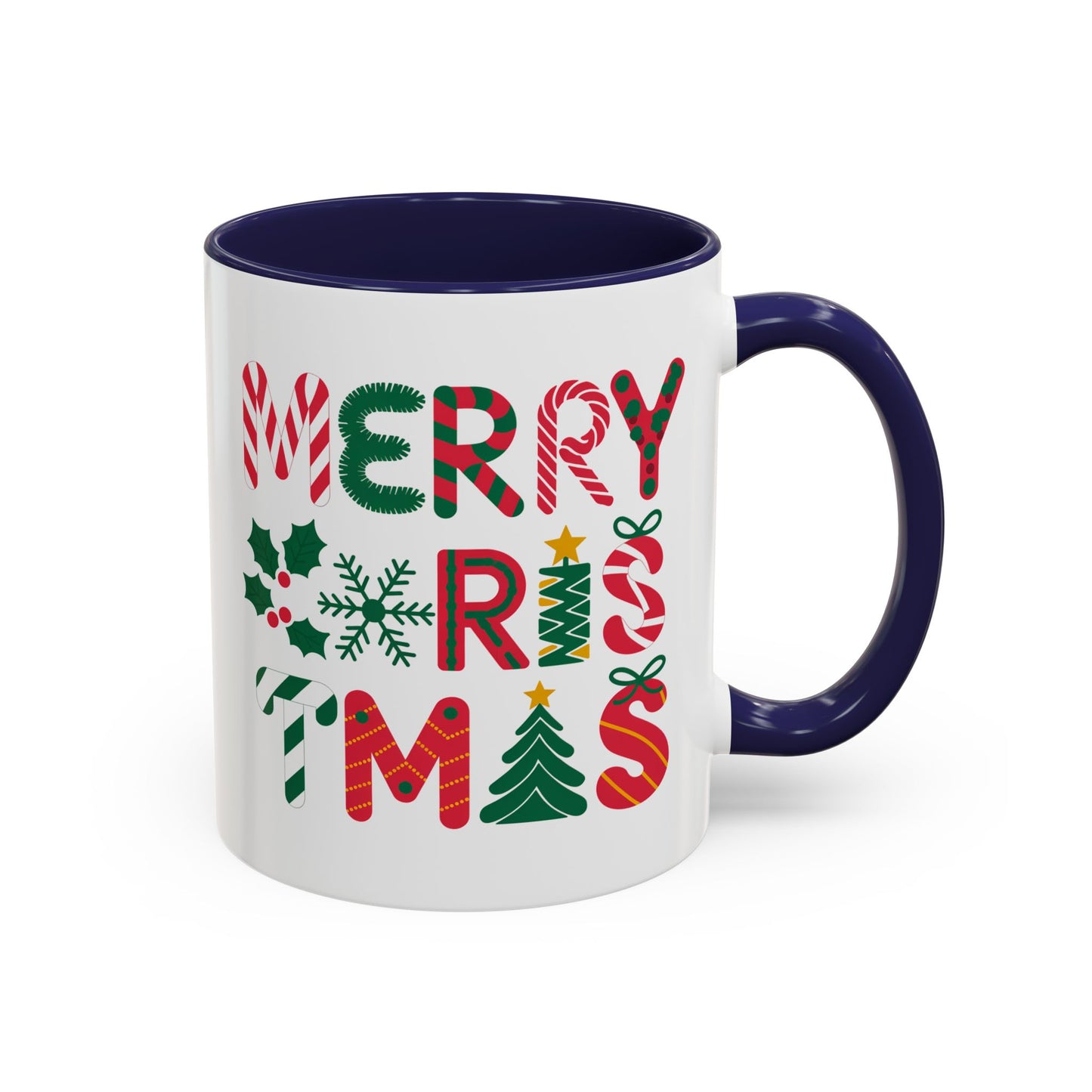 Christmas Mug - Merry Christmas Red Green & Gold Decorative Text