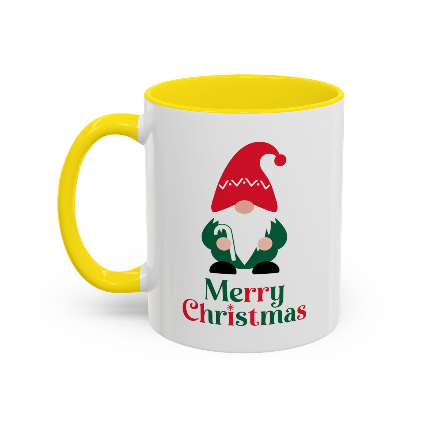 Christmas Mug - Merry Christmas Green & Red Text Gnome Candy Cane