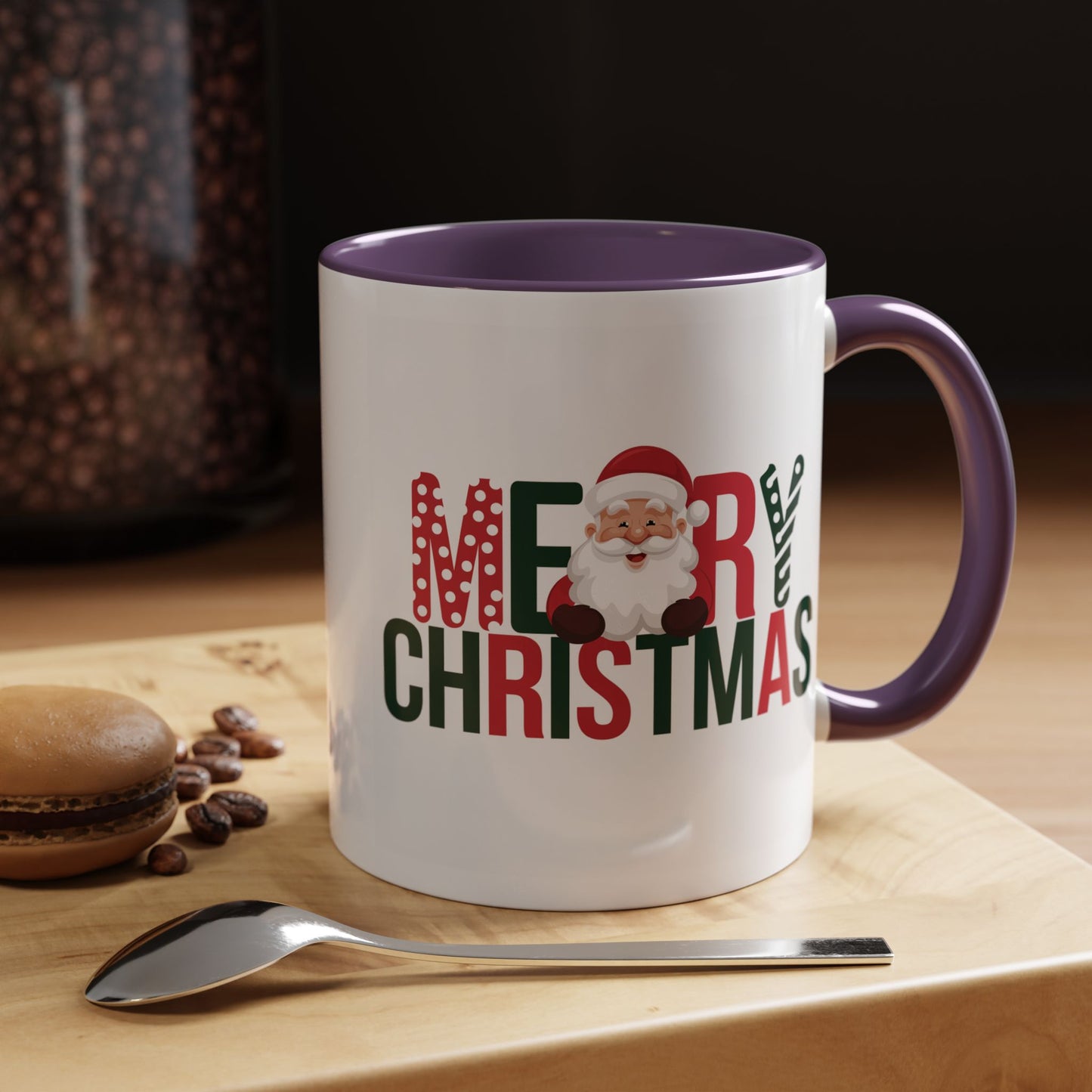 Christmas Mug - Merry Christmas Green & Red Text Santa