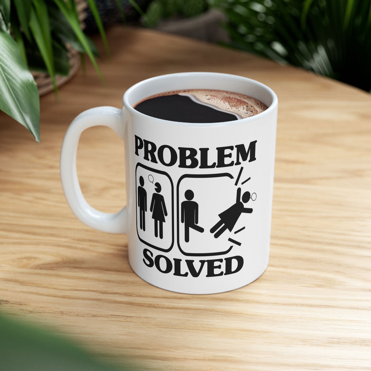 Humor Mug - Problem Solved - Boy Kicks Girl