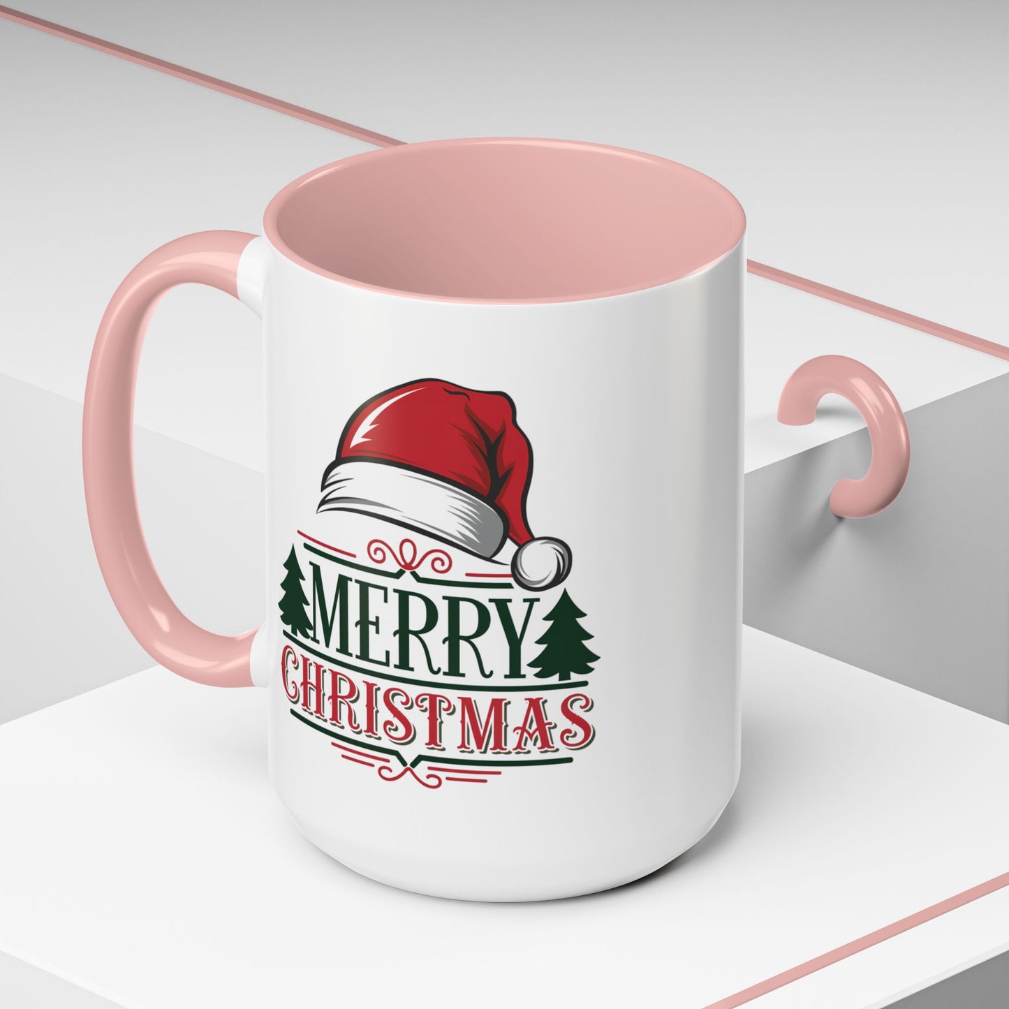 Christmas Mug - Merry Christmas Green & Red Text Red Hat