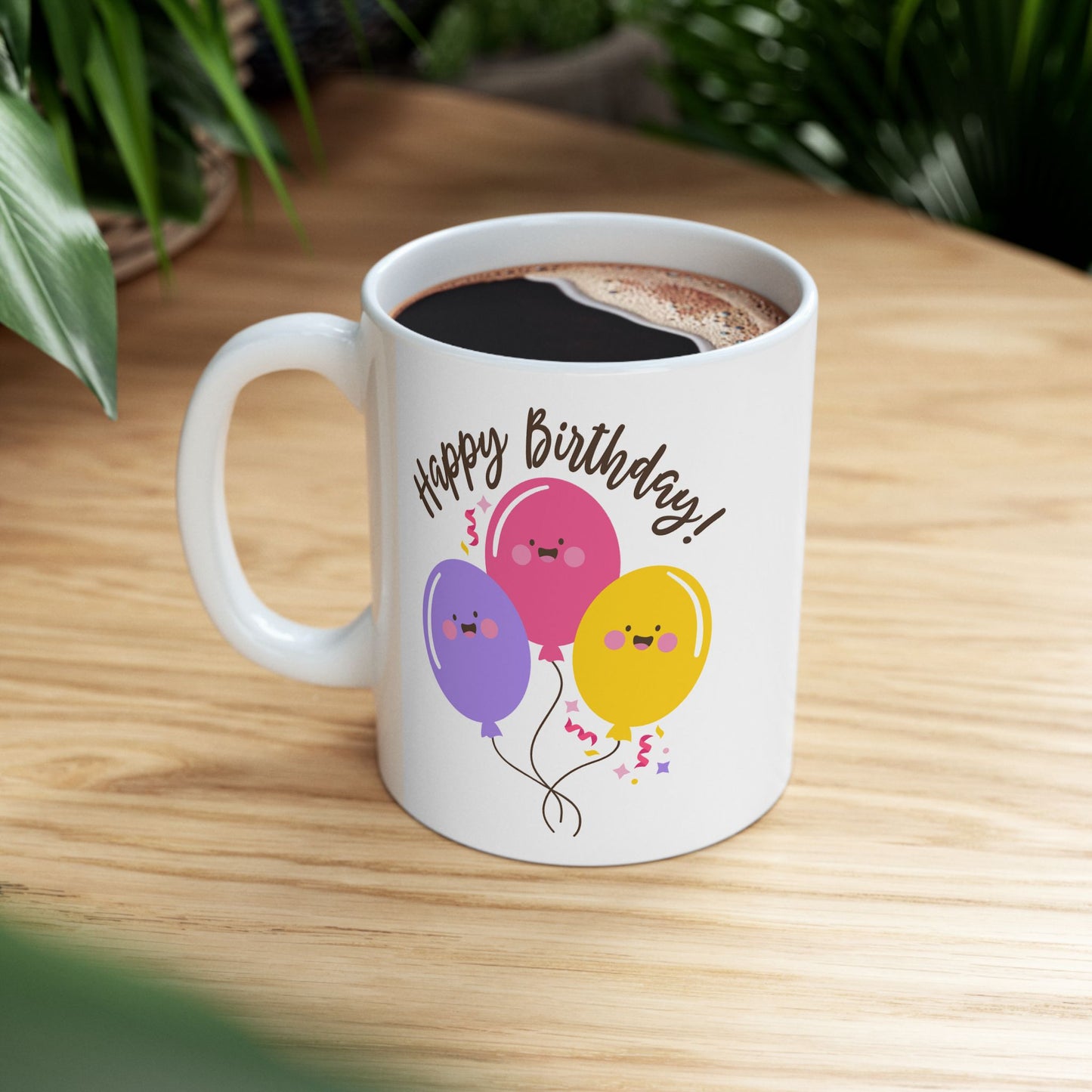Birthday Mug - Happy Birthday Smiley Balloons