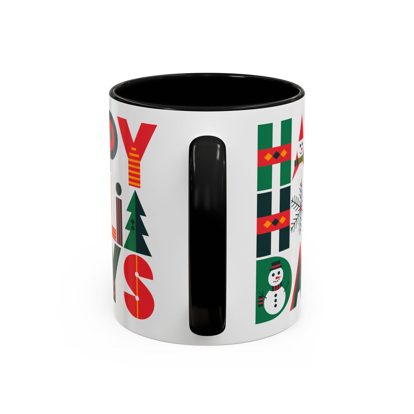 Christmas Mug - Happy Holidays Green Red & Blue Decorative Text