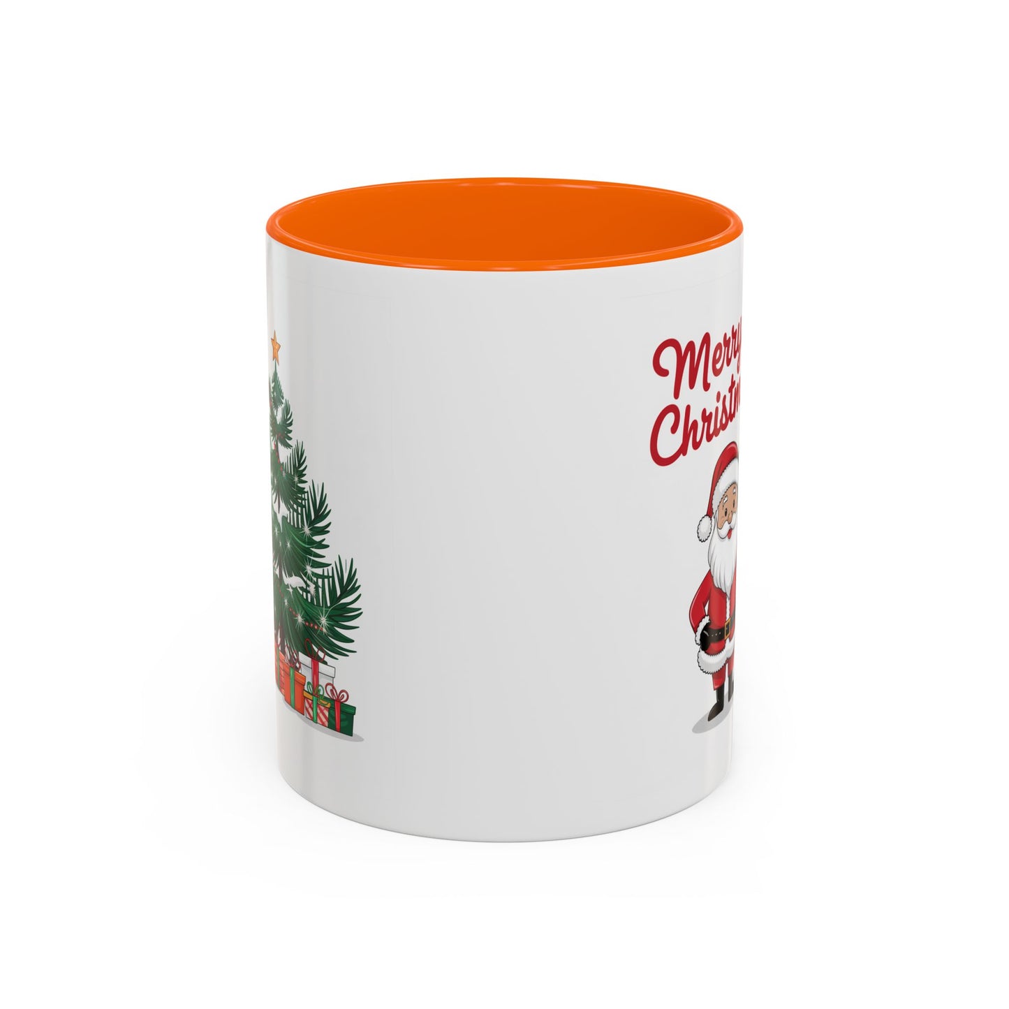 Christmas Mug - Merry Christmas Red Text Santa Tree Presents