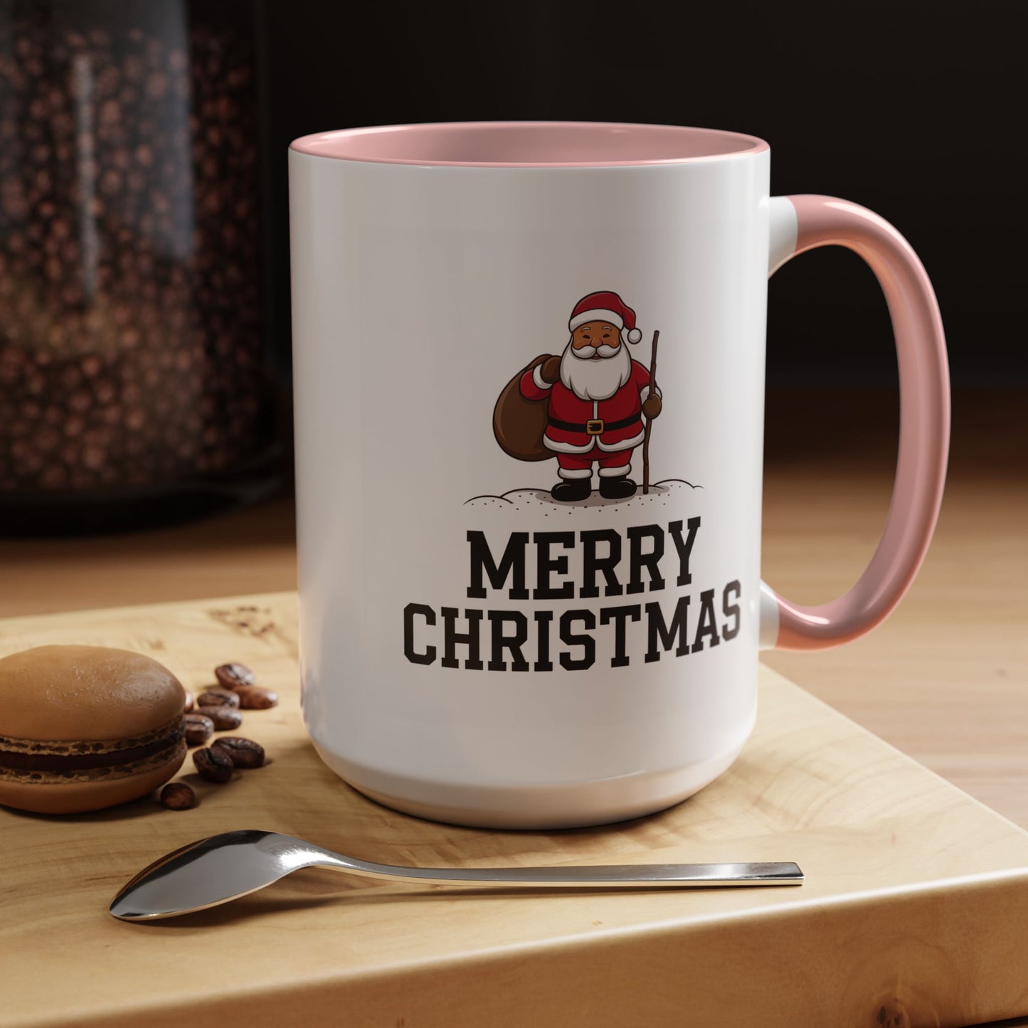 Christmas Mug - Merry Christmas Black Text Santa Walking