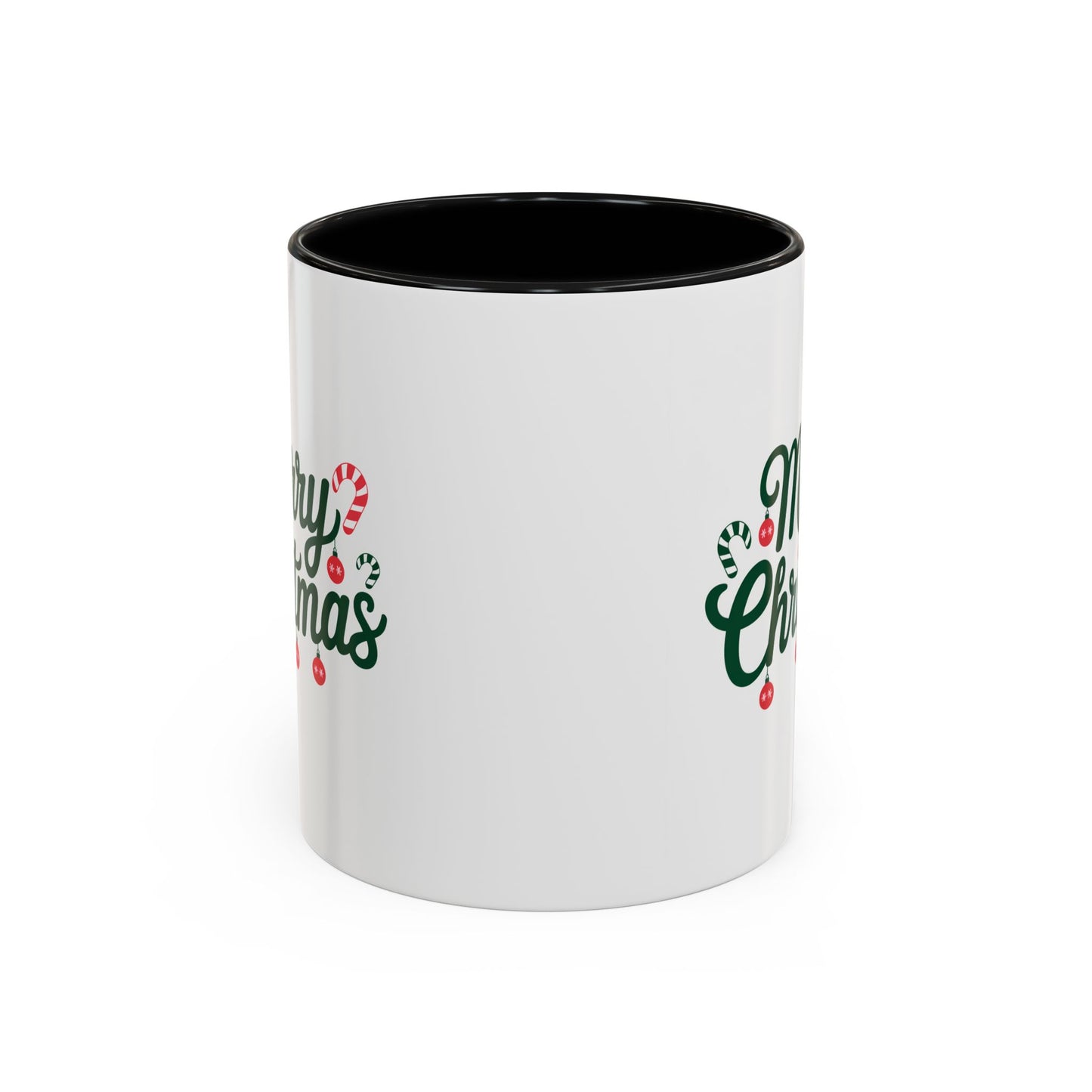 Christmas Mug - Merry Christmas Green Text Ornaments Candy Canes