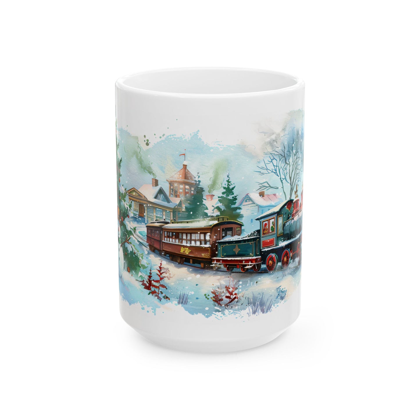 Christmas Mug - Snowman Trees Train