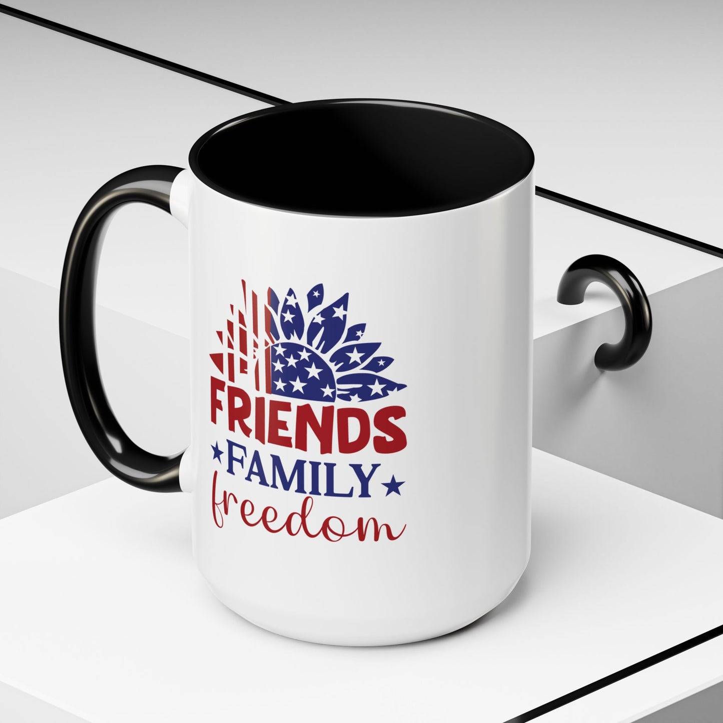 4th of July Mug - Friends Family Freedom Sunflower