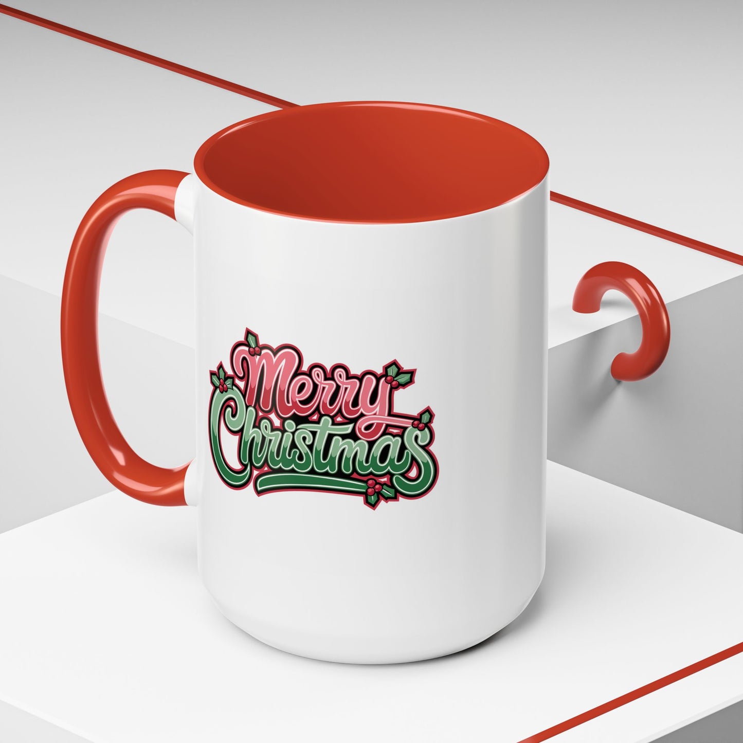 Christmas Mug - Merry Christmas Red & Green Text Mistletoe