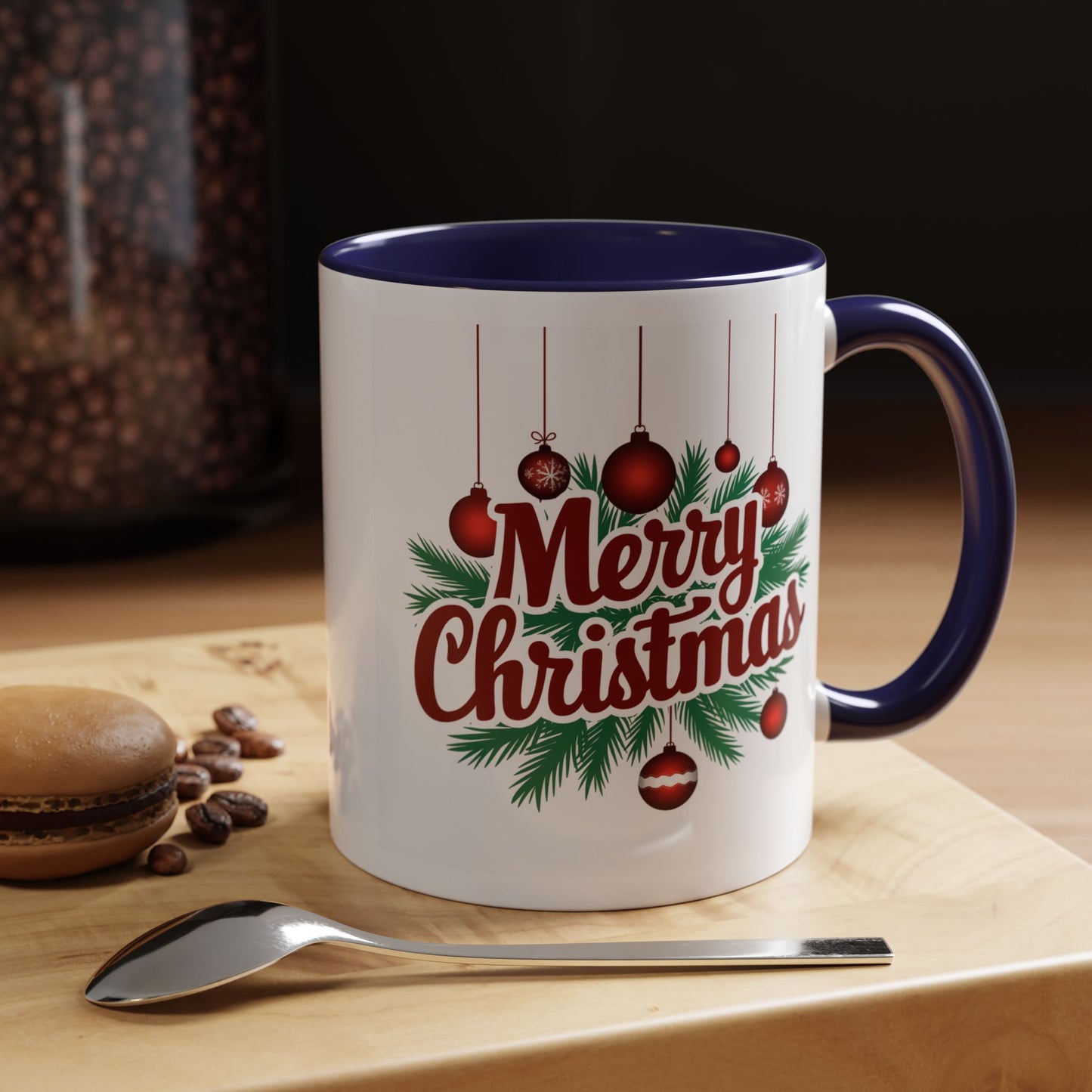 Christmas Mug - Merry Christmas Maroon Text Ornaments