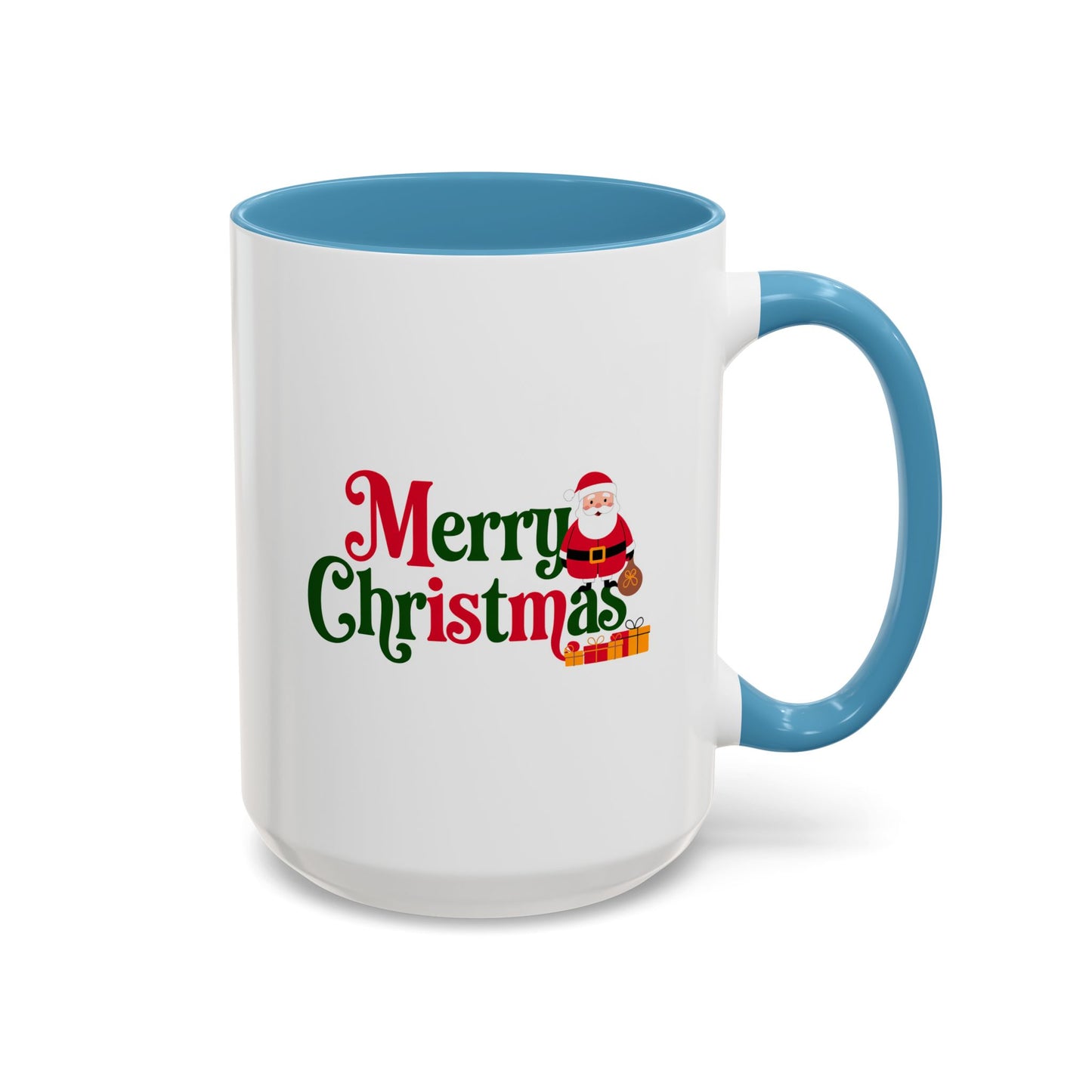 Christmas Mug - Merry Christmas Green & Red Text Santa Presents