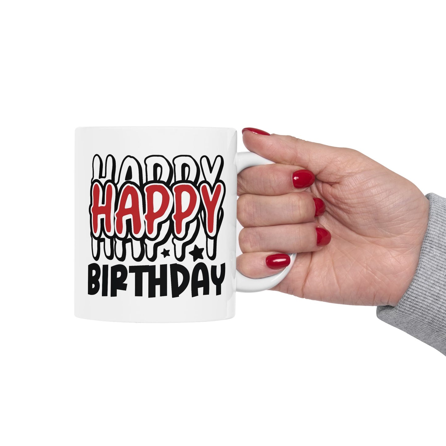 Birthday Mug - Happy Birthday Red White & Black Text