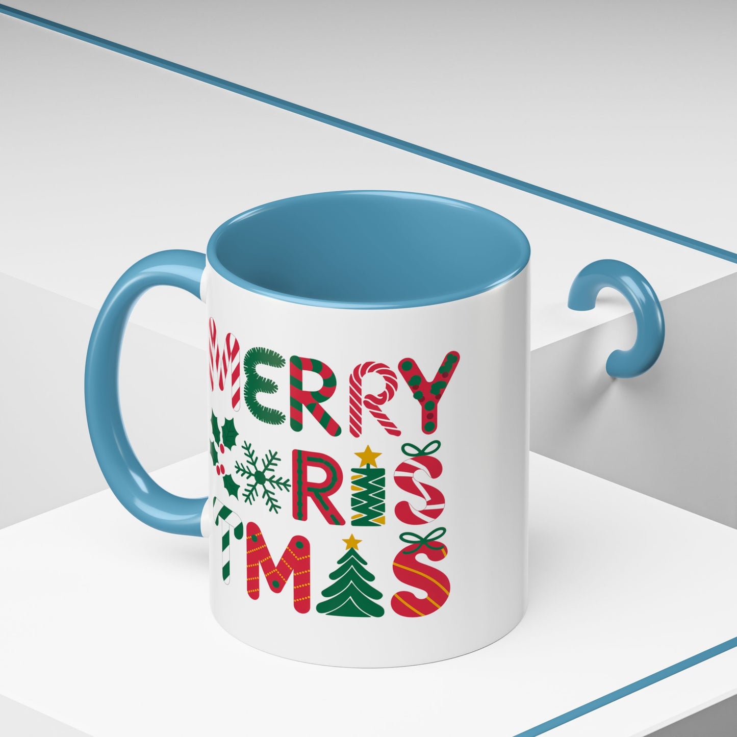 Christmas Mug - Merry Christmas Red Green & Gold Decorative Text