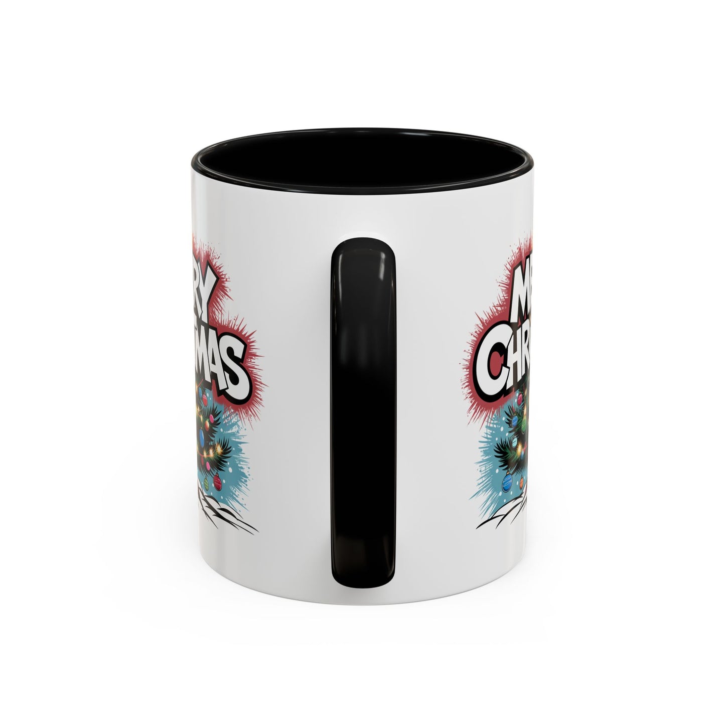 Christmas Mug - Merry Christmas White & Red Text Tree Lights