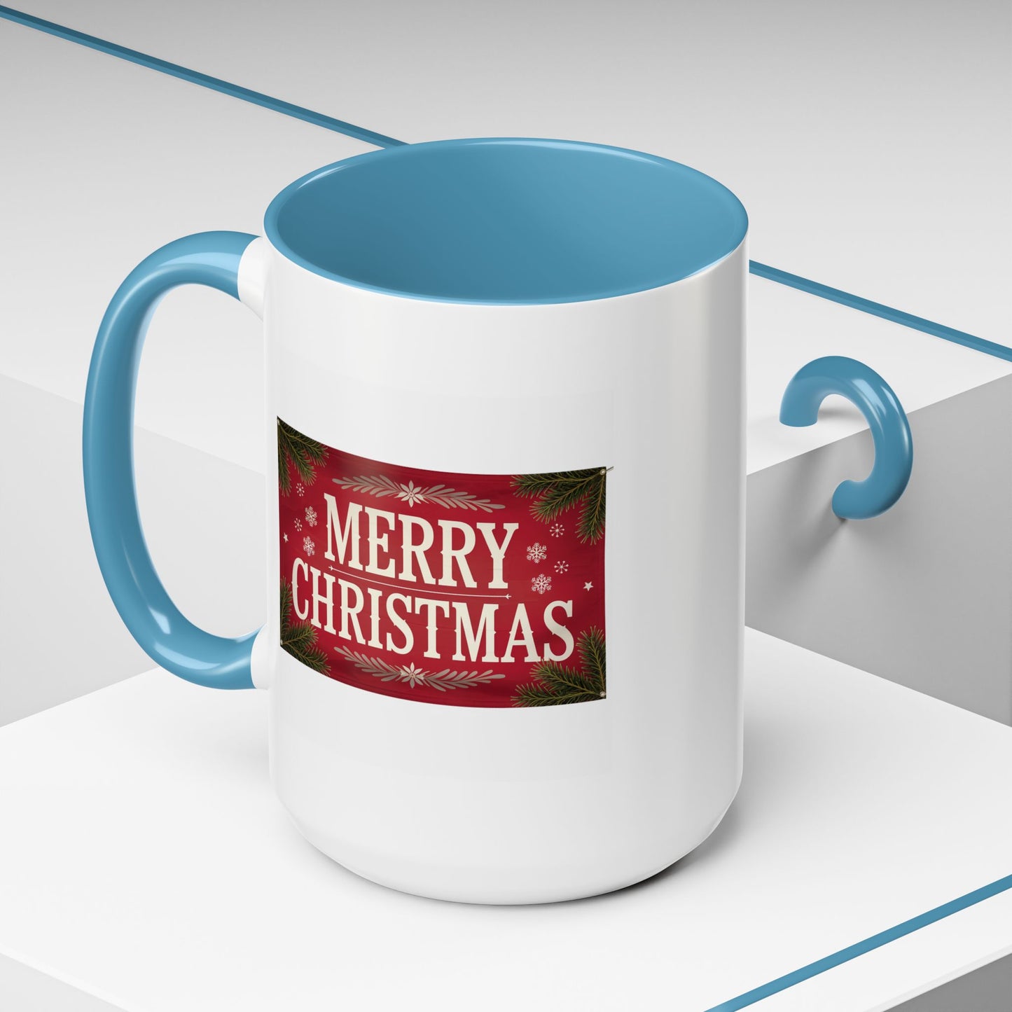 Christmas Mug - Merry Christmas Cream Text Maroon Background