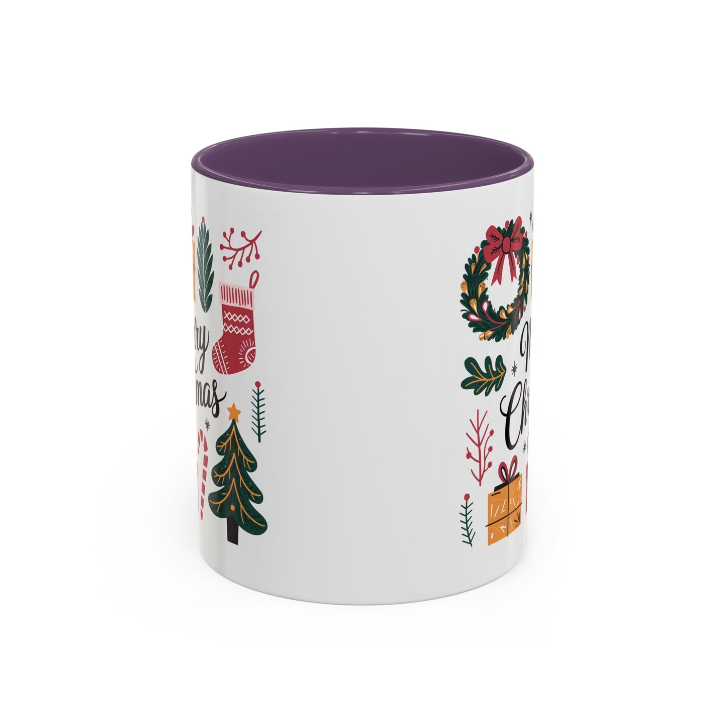 Christmas Mug - Merry Christmas Green Text Presents Tree Candy Cane