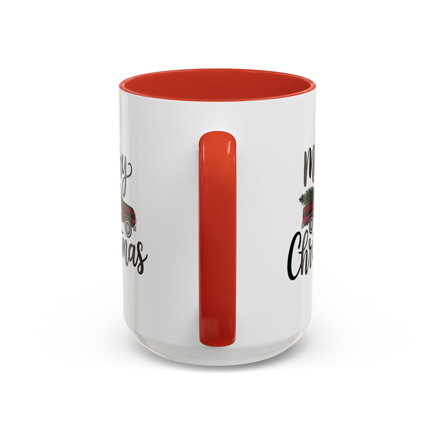 Christmas Mug - Merry Christmas Black Text Tartan Truck