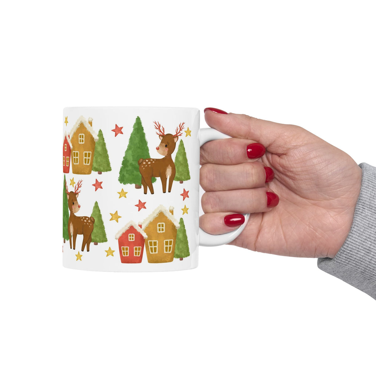 Chistmas Mug -  Reindeer Trees and House Wrap