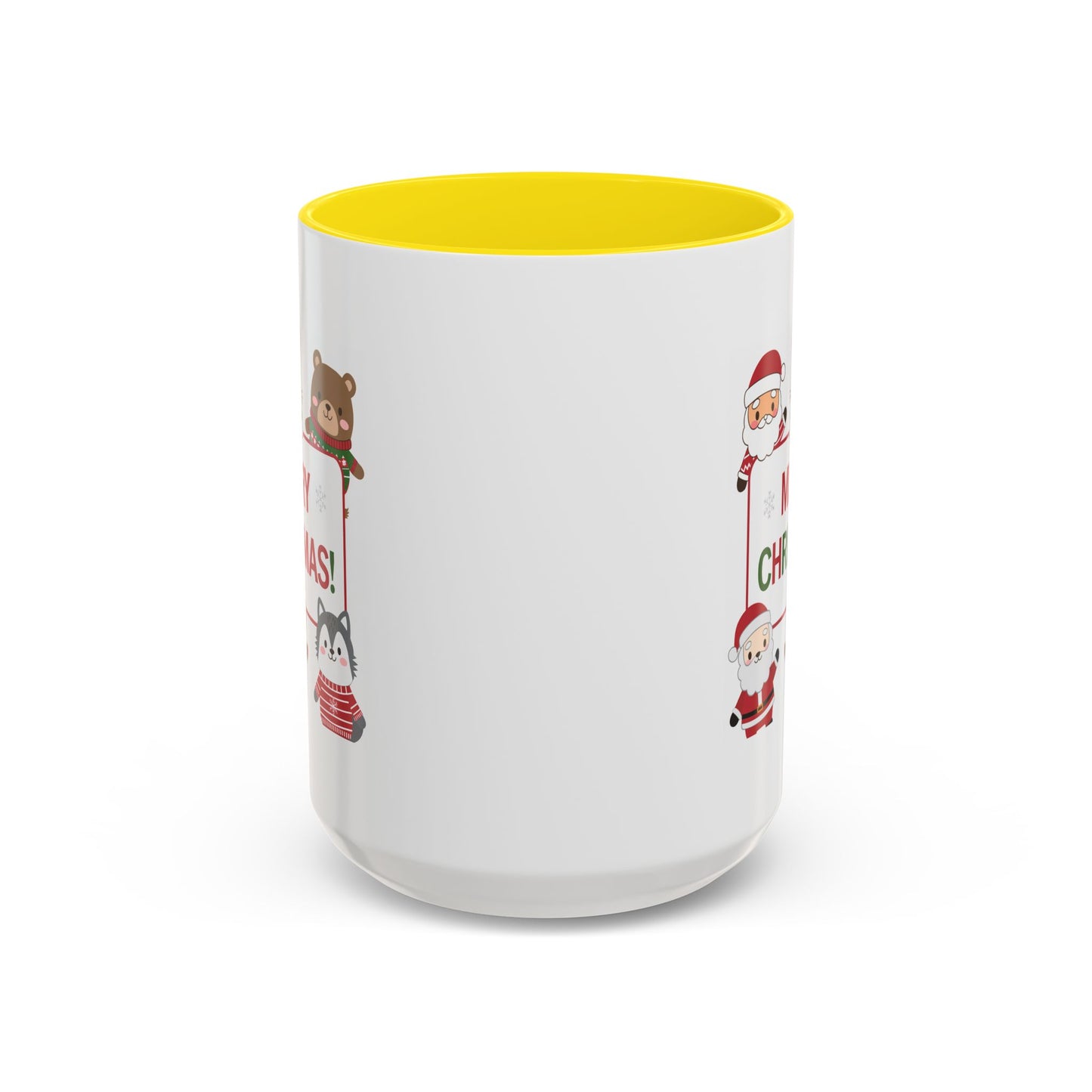Christmas Mug - Merry Christmas Red & Green Text Santa Cute Animals